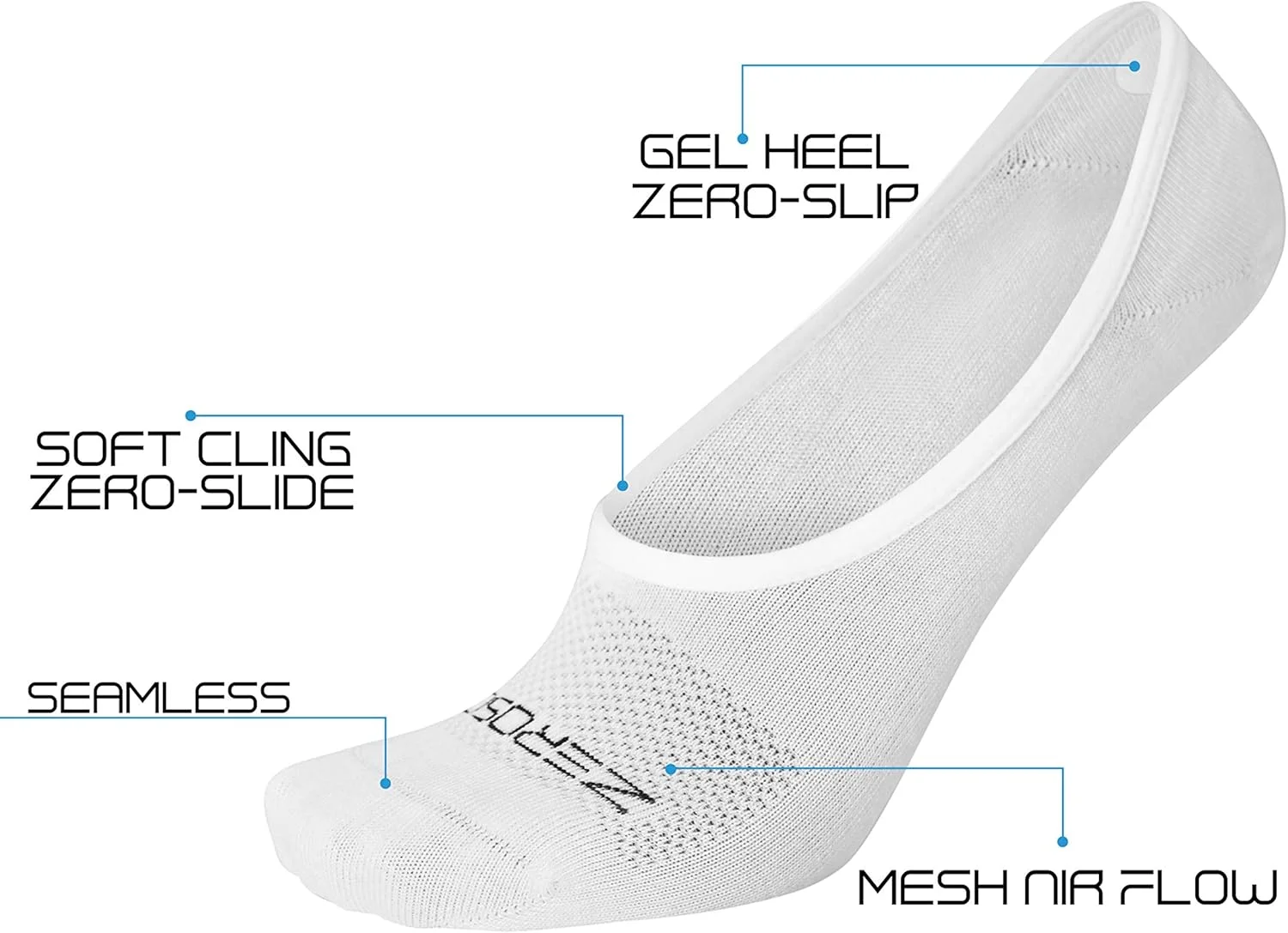 جوراب بامبو مردانه زیرو ساک، فوق العاده کوتاه و نامرئی با تهویه توری و پاشنه ضد لغزش (4 جفت در هر جعبه)