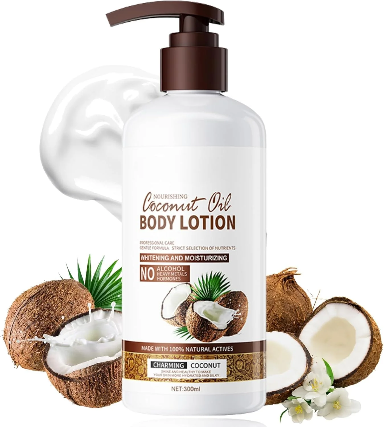 کره بدن نارگیل 300 گرمی، کرم بدن روغن نارگیل طبیعی، مرطوب کننده بدن برای مراقبت از پوست، تغذیه کننده، تسکین دهنده، آبرسان و ایجاد پوستی ابریشمی