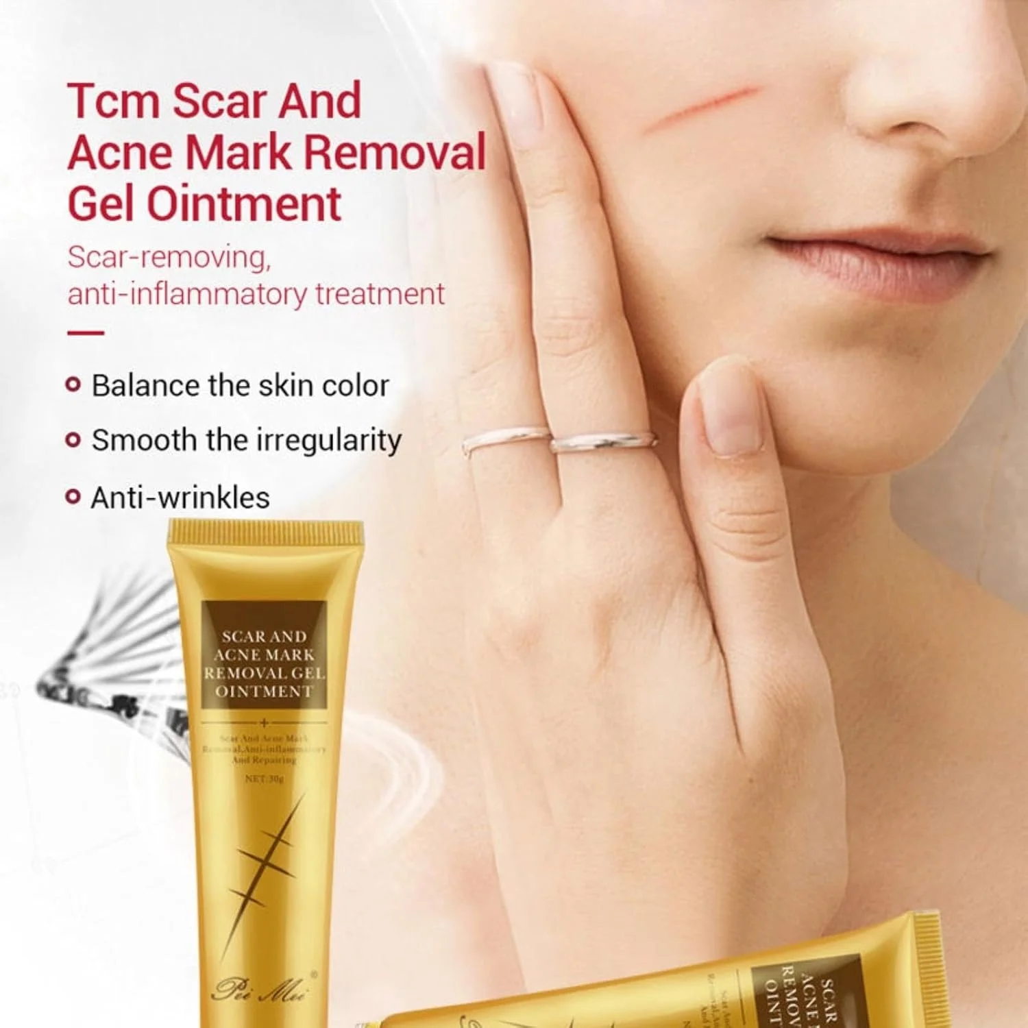 کرم ترمیم کننده جای زخم، ژل ترمیم کننده جای زخم، اسانس ترمیم کننده جای زخم 30 میلی لیتر، مرطوب کننده با جذب سریع، حاوی عصاره های گیاهی و مواد طبیعی، بهبود خشکی پوست، غیر چرب، استفاده آسان، مناسب برای انواع پوست