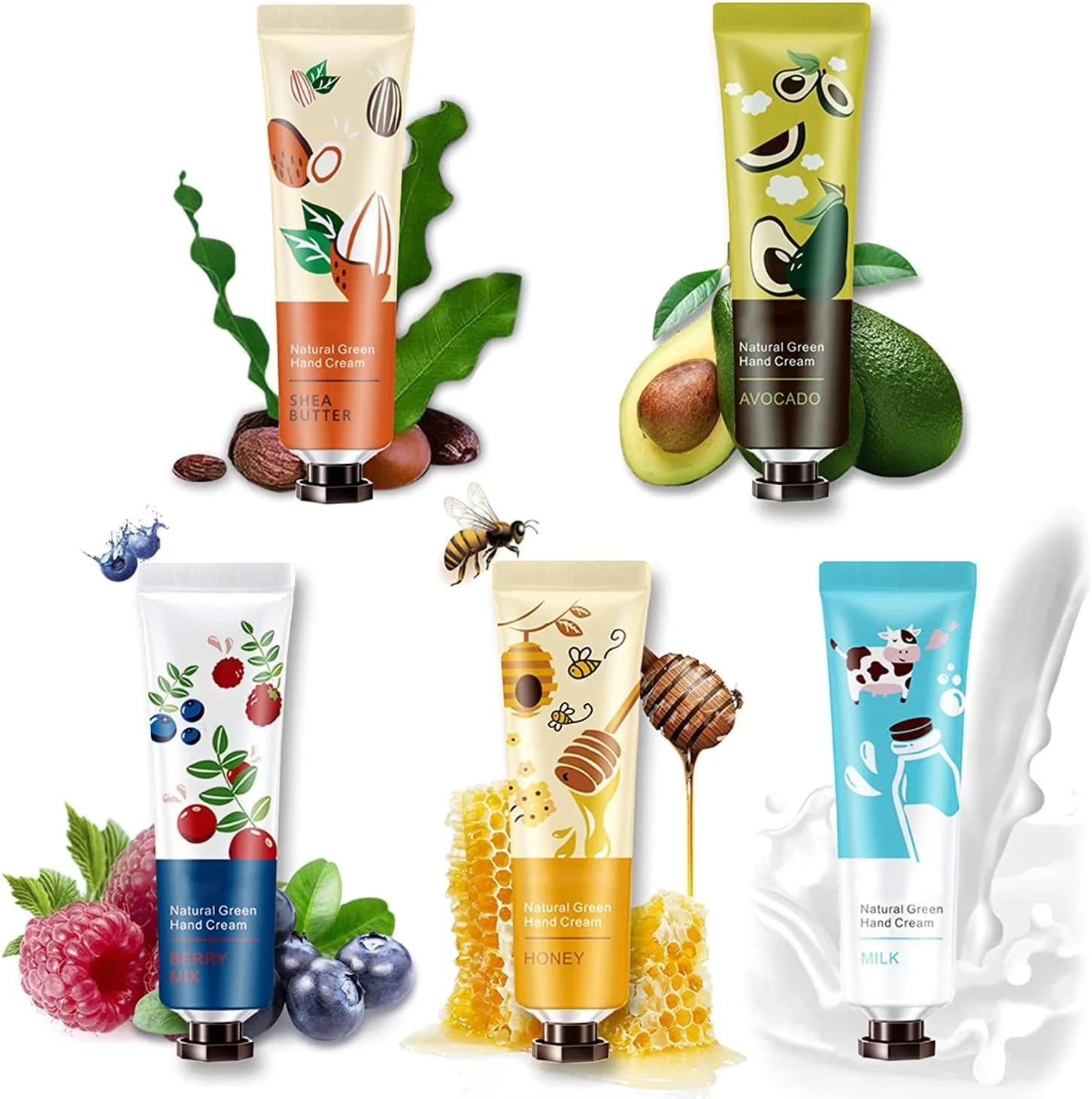 کرم دست 5 عددی برای دست های ترک خورده، لوسیون دست با رایحه گیاهی طبیعی، کرم دست کوچک برای دست های خشک ناشی از کار، مجموعه کرم دست مرطوب کننده سایز مسافرتی با مواد گیاهی طبیعی برای زنان - 30 میلی لیتر (میوه ای)