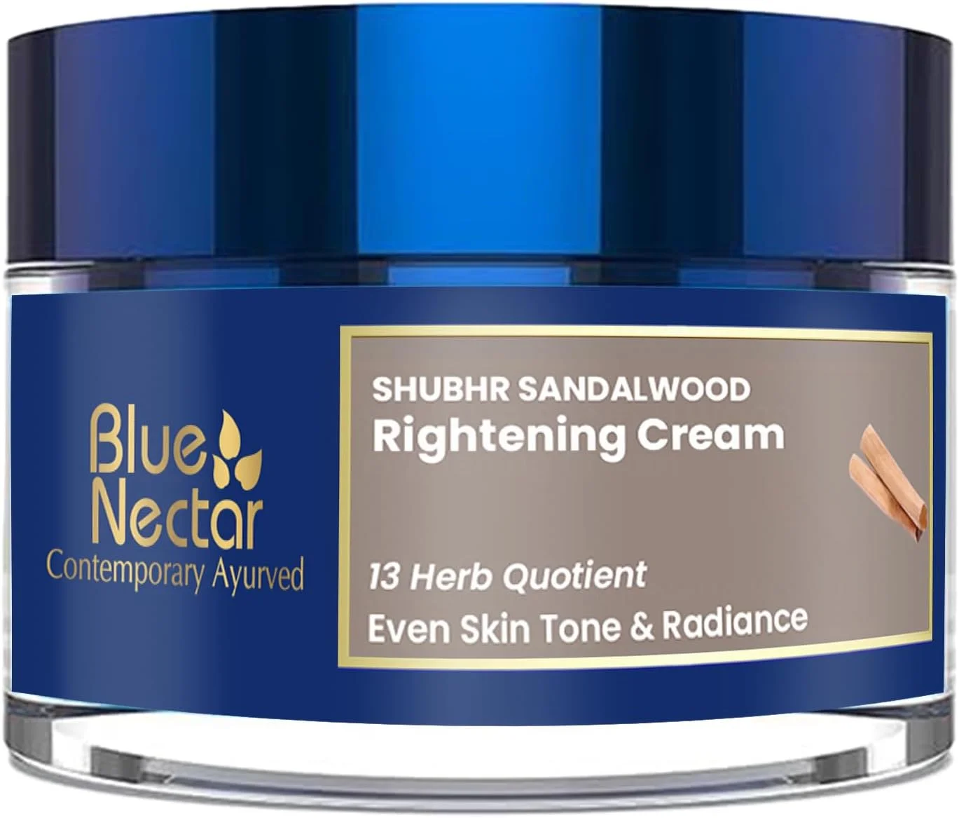 کرم روشن کننده و درخشان کننده پوست چوب صندل آیورودیک بلو نکتار | مرطوب کننده برای استفاده روزانه بانوان | کرم صورت زنانه با محافظت در برابر آفتاب (13 گیاه 50 گرم)