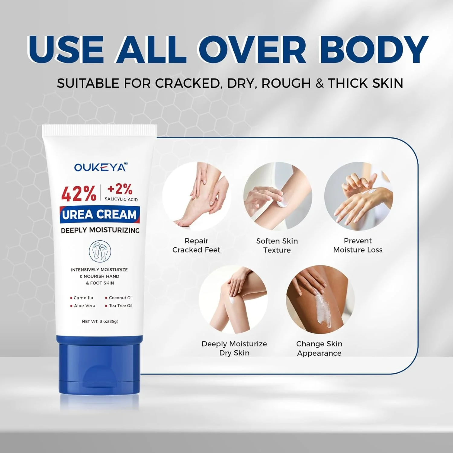 کرم پای اوره اوکیا ۴۲ درصد با ۲ درصد سالیسیلیک اسید، مرطوب کننده عمیق برای پوست خشک و ترک خورده، لوسیون اوره نرم کننده پینه ها و پاشنه های ضخیم، مراقبت از پا برای پوست بسیار خشک ۸۵ گرم