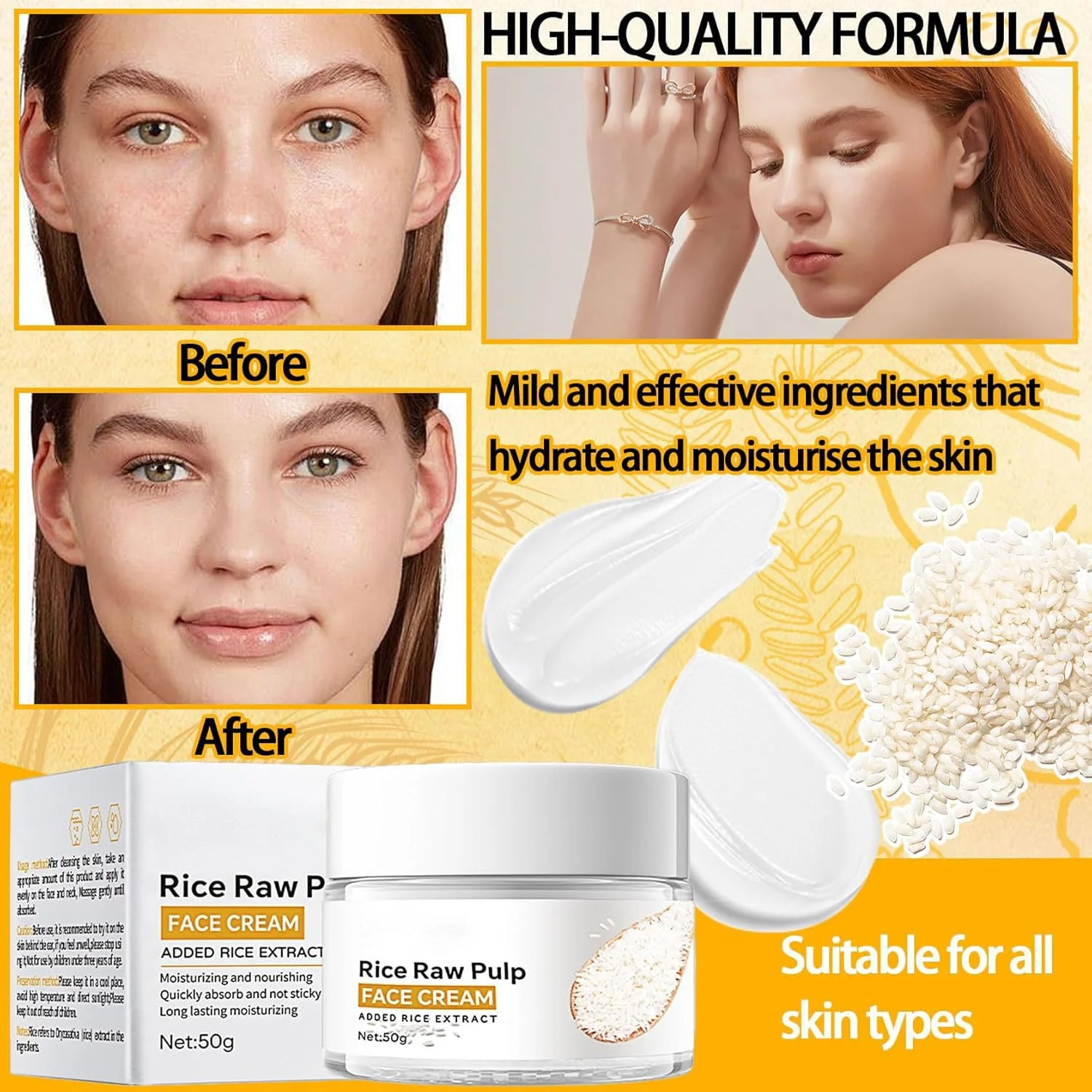 کرم برنج مرطوب کننده یلاجوی برای صورت، کرم مرطوب کننده عمیق صورت برای مراقبت از پوست، مرطوب کننده صورت برنج شبانه برای آقایان و بانوان کرم برنج مرطوب کننده یلاجوی برای صورت، کرم مرطوب کننده عمیق صورت برای مراقبت از پوست، مرطوب کننده صورت برنج شبانه برای آقایان و بانوان