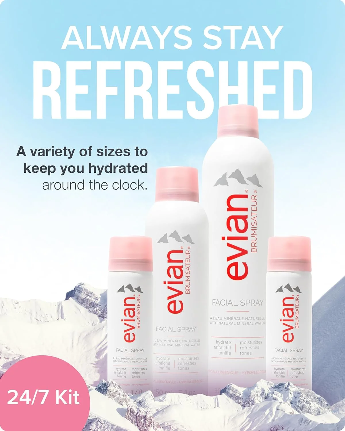 ست اسپری صورت اویان 24/7 - اسپری آب معدنی آبرسان برای صورت و پوست - طراوت بخش آرایش، تثبیت کننده و تونر - سایزهای مناسب سفر برای افزایش رطوبت روزانه