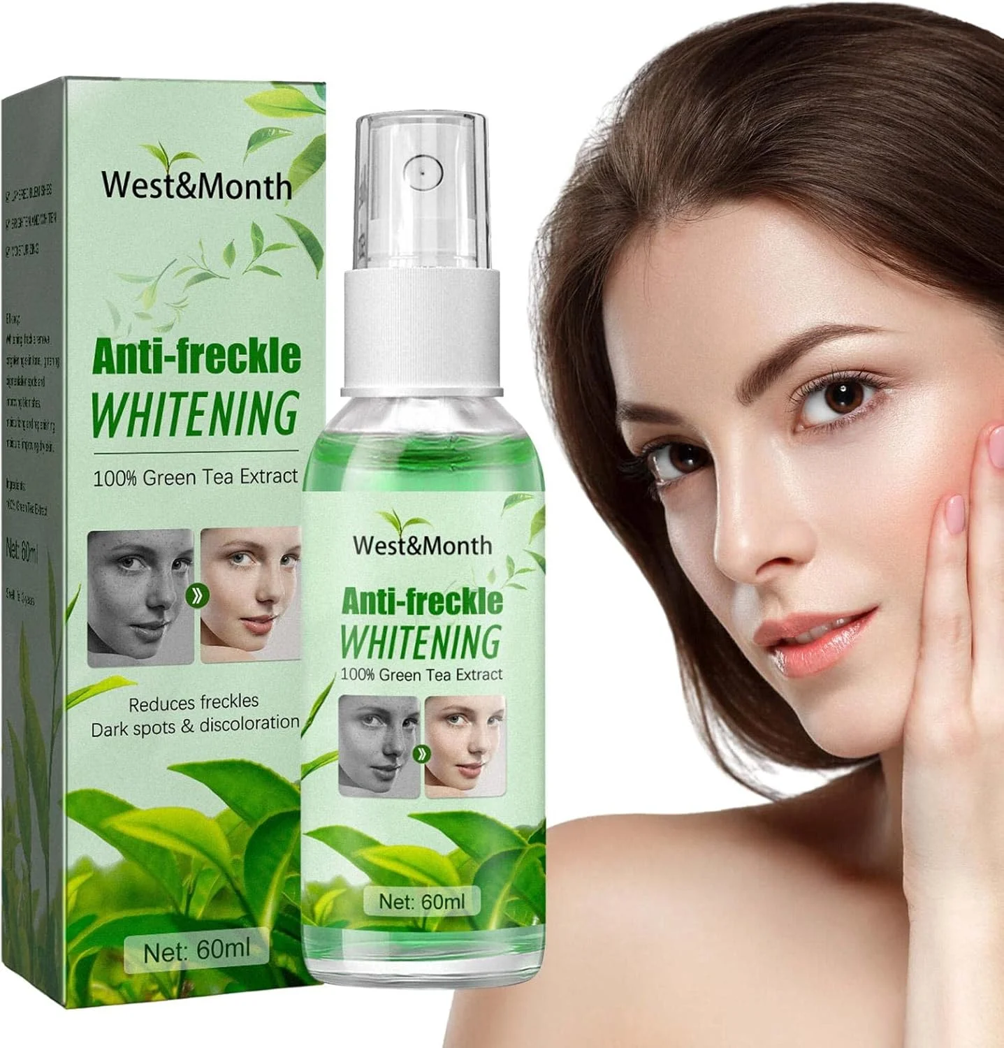 اسپری روشن کننده صورت، حاوی چای سبز مناسب انواع پوست | اسپری آبرسان، تسکین دهنده و آرامش بخش پوست صورت برای پوست های حساس، روشن کننده لکه های تیره و رنگدانه ها، دو عدد