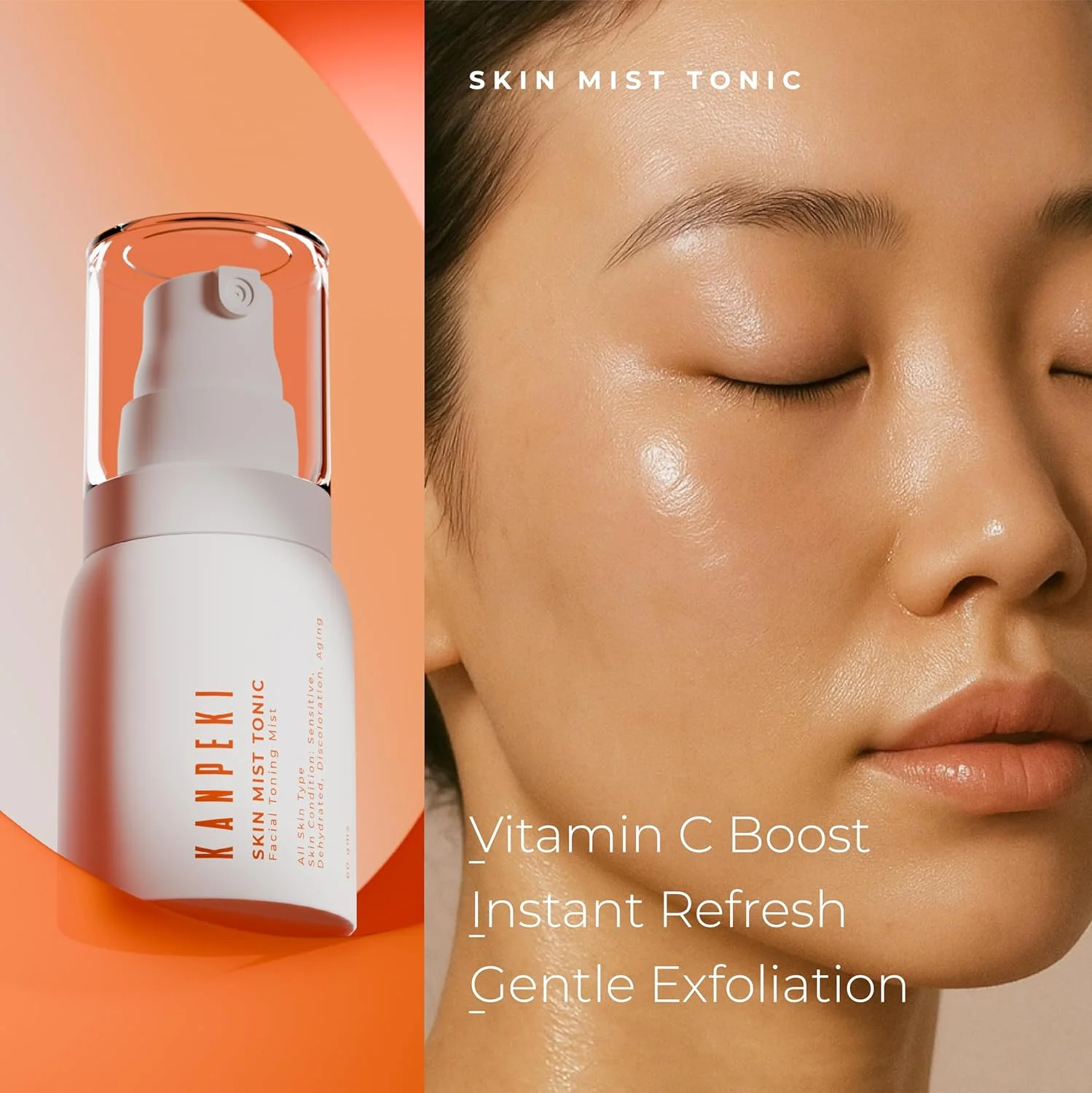 تونر و اسپری مرطوب کننده پوست کانپکی | اسپری صورت | کاهش حساسیت و تغییر رنگ، آبرسانی، مقابله با علائم پیری | حاوی آلوئه ورا، عسل و مسوا فررا | محصول مراقبت از پوست ژاپنی | مناسب برای انواع پوست | 60 گرم