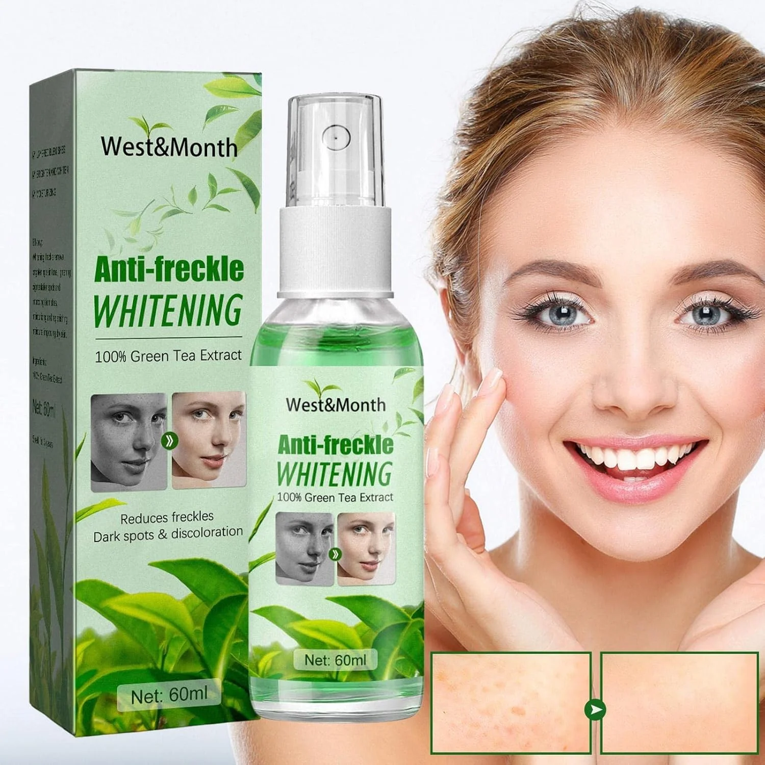 اسپری روشن کننده صورت، حاوی چای سبز مناسب انواع پوست | اسپری آبرسان، تسکین دهنده و آرامش بخش پوست صورت برای پوست های حساس، روشن کننده لکه های تیره و رنگدانه ها، دو عدد