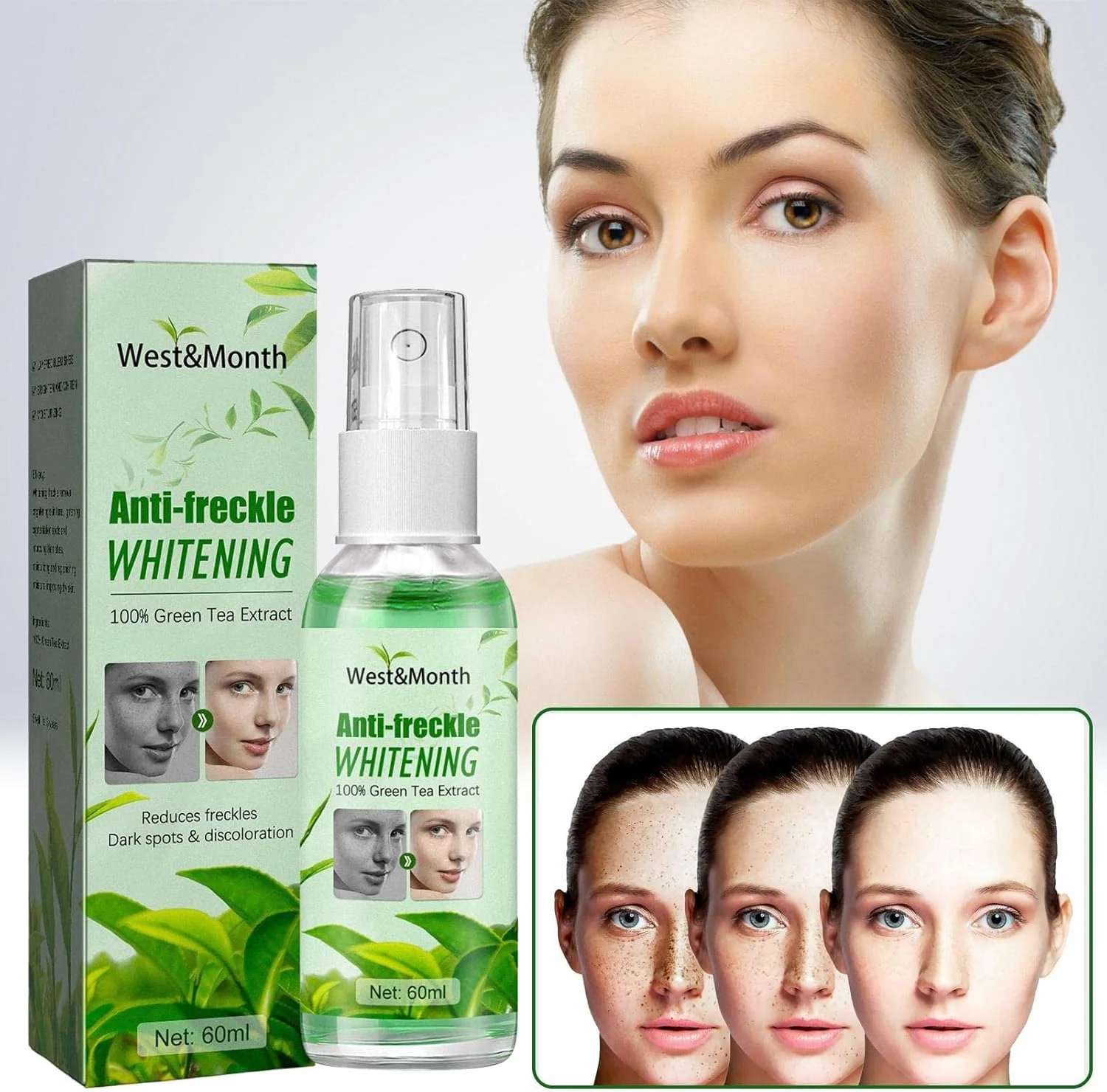 اسپری روشن کننده صورت، حاوی چای سبز مناسب انواع پوست | اسپری آبرسان، تسکین دهنده و آرامش بخش پوست صورت برای پوست های حساس، روشن کننده لکه های تیره و رنگدانه ها، دو عدد