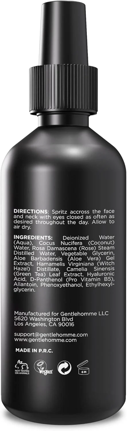 پک ۳ عددی اسپری صورت نارگیل، آلوئه ورا و هیالورونیک اسید مخصوص آقایان - اسپری صورت آبرسان و طراوت بخش حاوی چای سبز و گلاب مناسب انواع پوست - تونر صورت آرامش بخش و ضد پیری آقایان مناسب استفاده روز و شب ۱۰۰ میلی لیتر