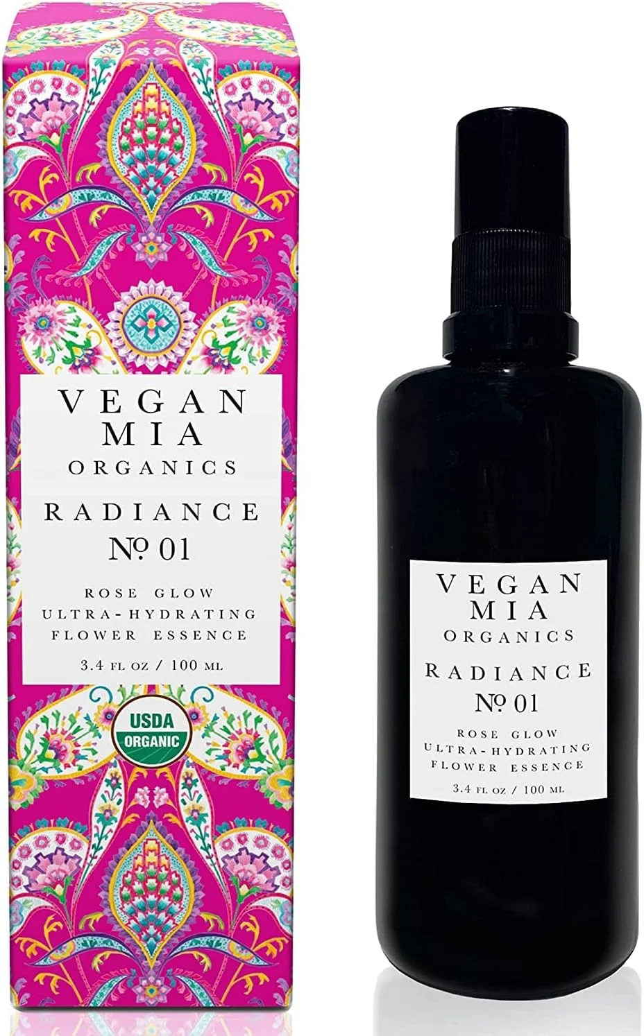 اسپری آب گل رز آبرسان فوق العاده Vegan Mia - دارای گواهی ارگانیک USDA برای درخشندگی پوست صورت و گردن، حاوی عصاره گل رز ارگانیک، مناسب انواع پوست، آبرسانی پوست خشک و کدر، 100 میلی لیتر