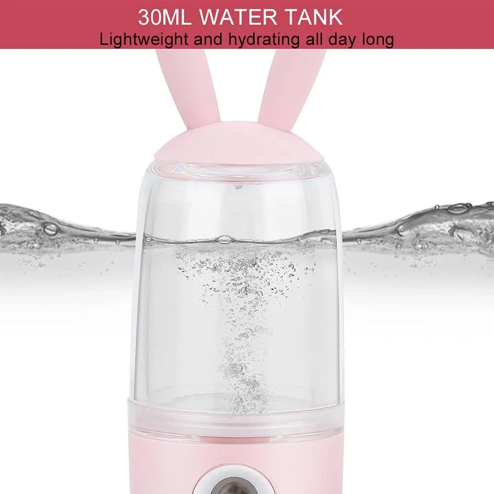 مینی اسپری نانو قابل حمل 30 میلی لیتری صورتی و سفید، مرطوب کننده طرح خرگوش برای تعادل چربی و آب پوست، مرطوب کننده صورت برای ورزش در فضای باز (صورتی)