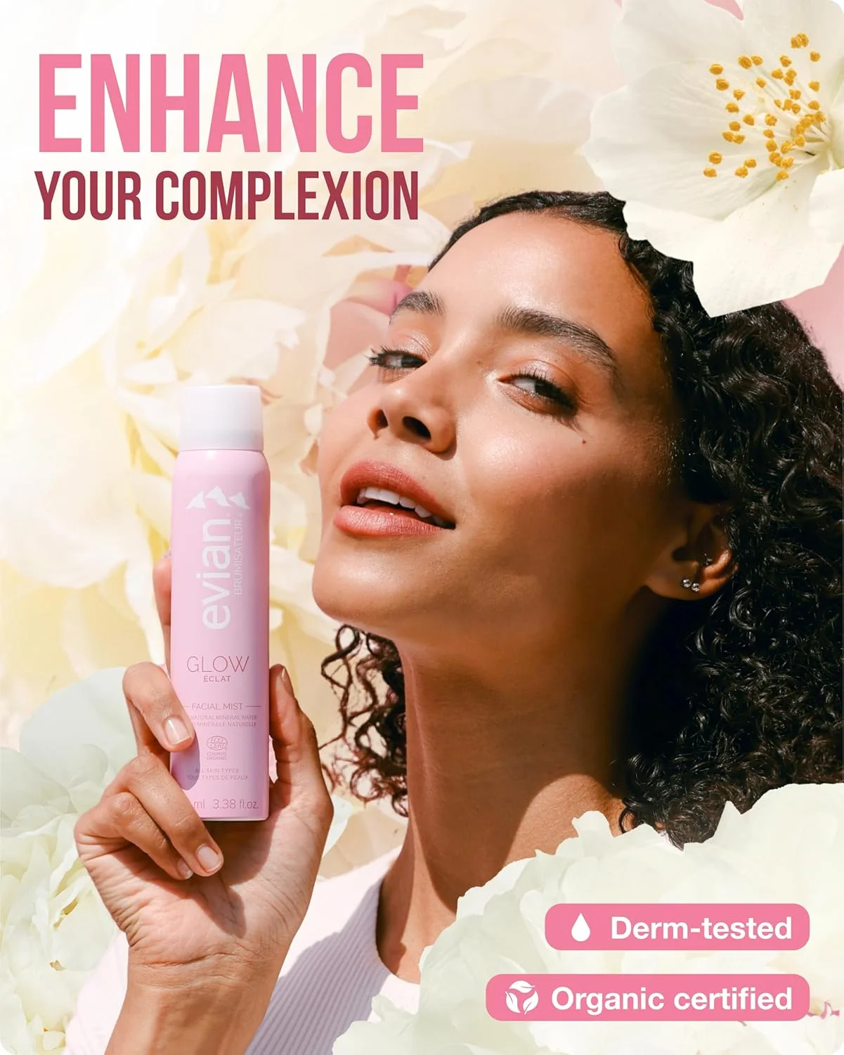 اسپری صورت BRUMISATEUR Evian Glow - افزایش درخشندگی - تغذیه پوست - بهبود آرایش - ارگانیک - مناسب انواع پوست - مراقبت از پوست آلپ فرانسه