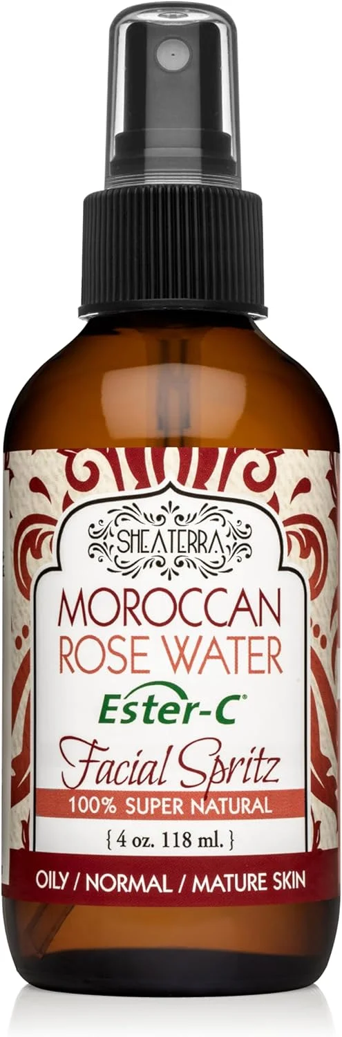 اسپری صورت گل رز مراکشی Shea Terra Organics، تونر آبرسان صورت برای تغذیه پوست با کلاژن - 118 میلی لیتر