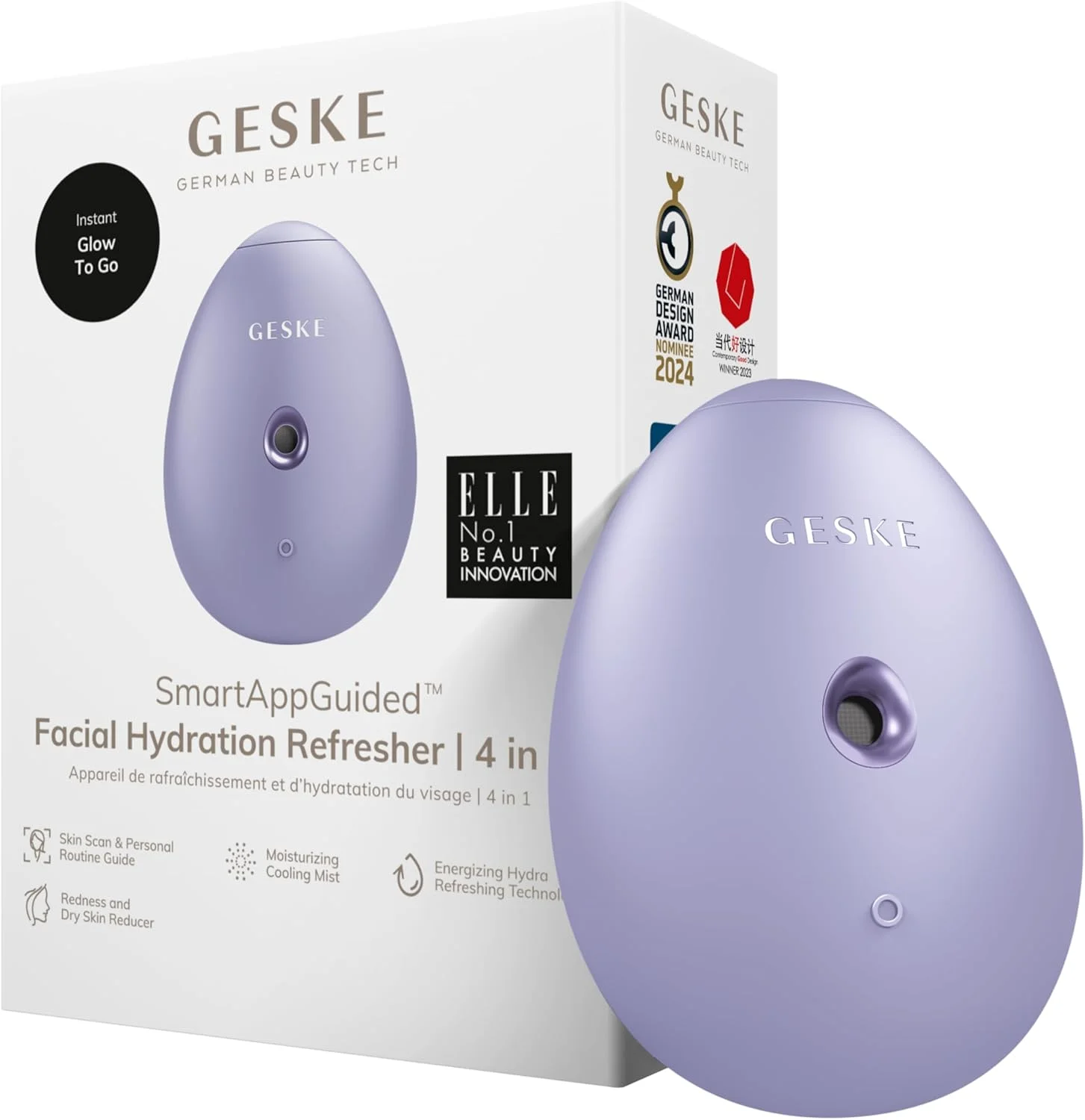 دستگاه طراوت بخش و آبرسان صورت هوشمند GESKE | 4 در 1 | اتومایزر آب | بخور صورت | اسپری آب | میستر صورت | دستگاه پاک کننده صورت | اسپری مه | لوازم آرایشی | درخشش طبیعی