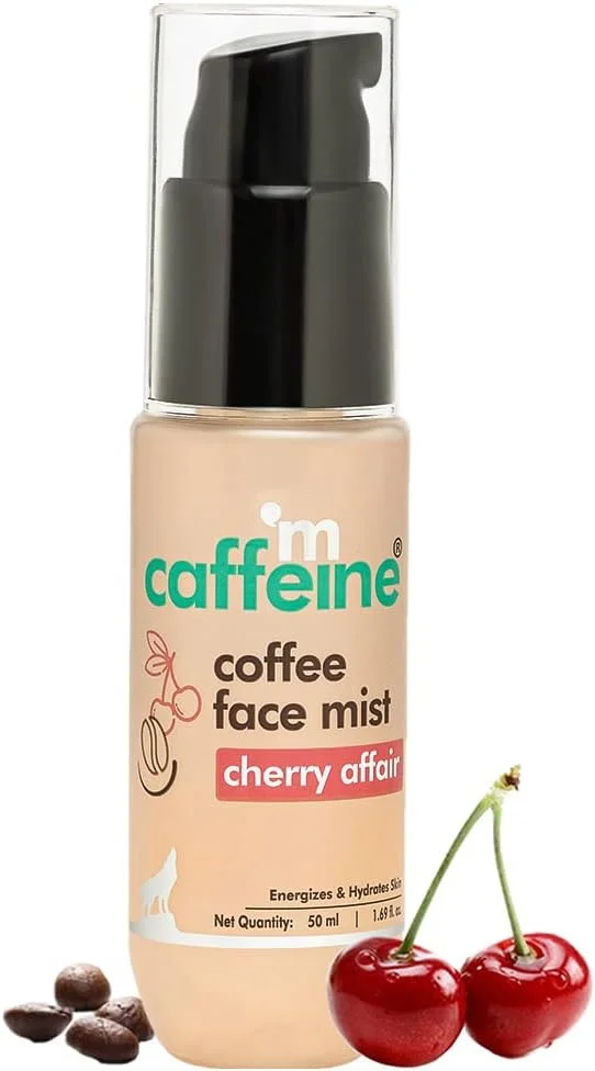 اسپری آبرسان صورت قهوه و گیلاس ام‌کافئین | حاوی هیالورونیک اسید و کافئین برای پوست درخشان | انرژی بخش و طراوت دهنده | سبک و غیر چسبنده | فاقد الکل برای آقایان و بانوان | 50 میلی لیتر