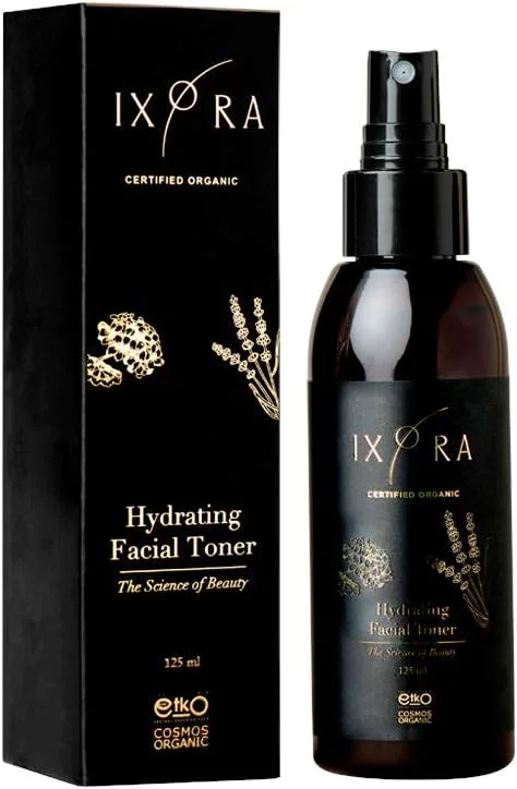 تونر آبرسان صورت IXORA برای پوست خشک و کم آب، اسپری متعادل کننده سطح PH پوست، حفظ رطوبت و آبرسانی - 125 میلی لیتر، دارای گواهی ارگانیک، فاقد GMO و مناسب برای گیاهخواران