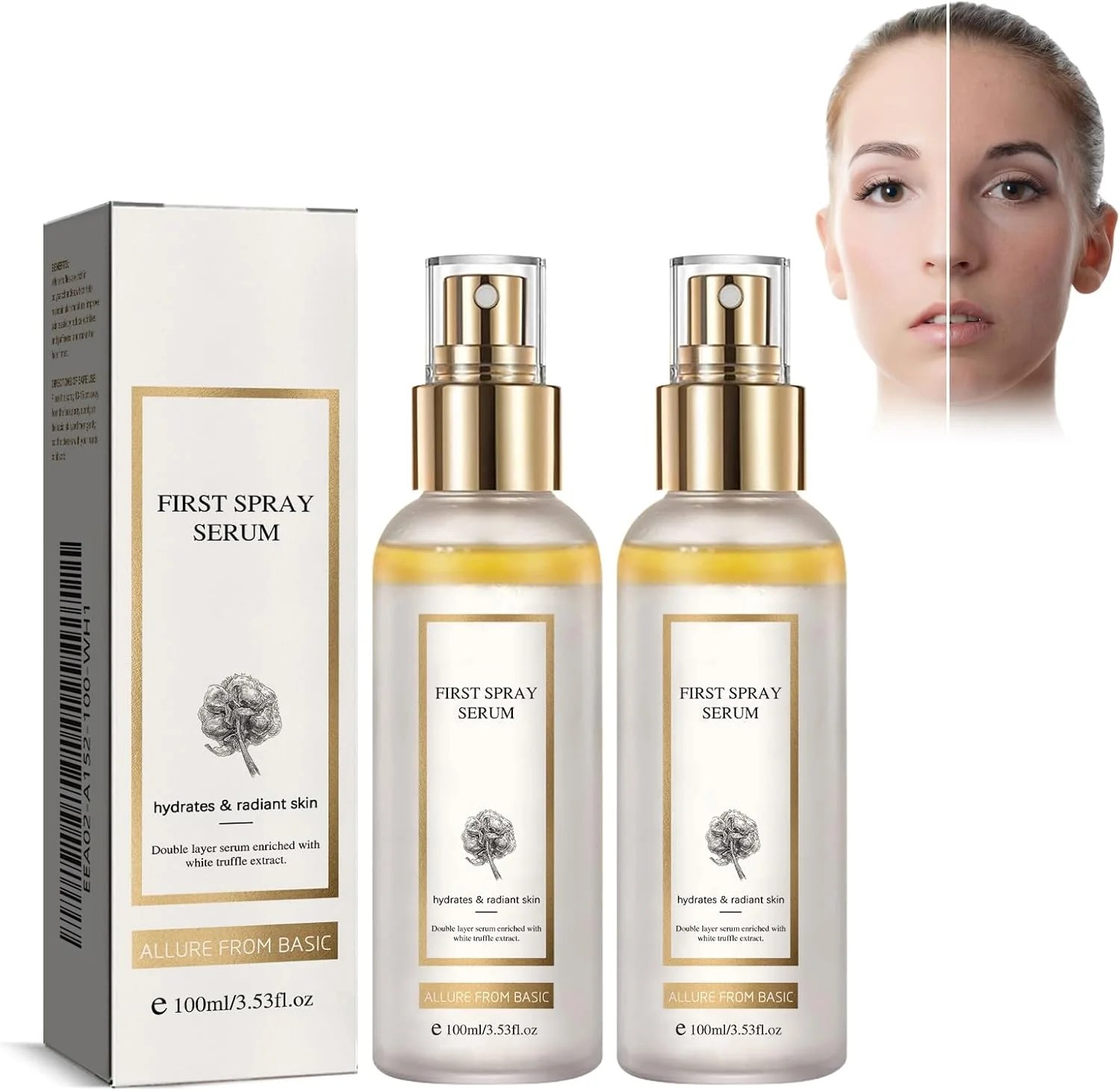 ۲ عدد سرم صورت ترافل سفید، مرطوب کننده بادوام، آبرسانی عمیق، مناسب برای انواع پوست، اسپری مرطوب کننده صورت با ترافل سفید