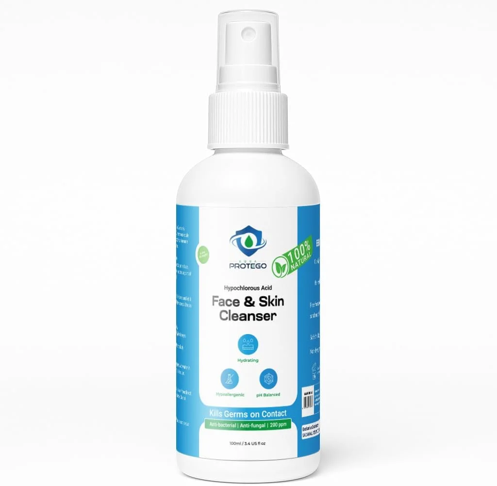 اسپری پاک کننده صورت و پوست هیپوکلروس اسید | اسپری صورت HOCl | فرمول قوی مبارزه با آکنه، مبارزه با باکتری ها و تقویت پوست سالم، ایمن برای انواع پوست (100 میلی لیتر)
