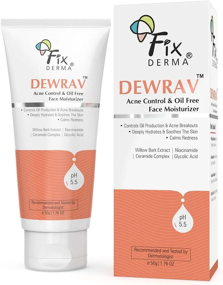مرطوب کننده صورت فیکسدرما Dwerav کنترل کننده آکنه و فاقد چربی حاوی گلیکولیک اسید و نیاسینامید | مرطوب کننده Acnemoist برای پوست چرب | مناسب خانم ها و آقایان - 50 گرم