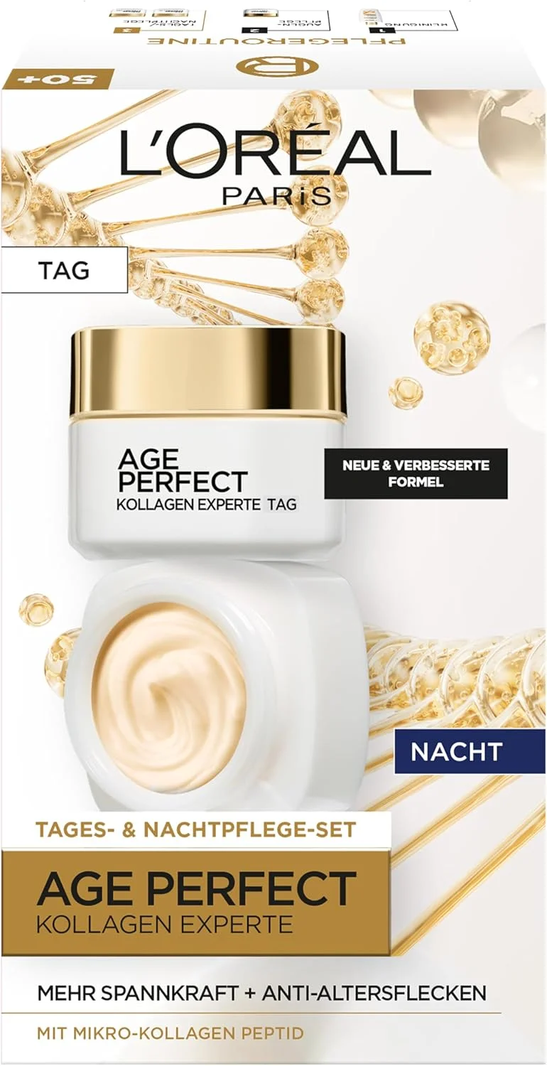 ست مراقبت از صورت سفت کننده لورآل پاریس برای پوست بالغ با کرم روز و کرم شب ضد پیری، با قطعات کلاژن AS، Age Perfect Pro Collagen Expert، 2 x 50 میلی لیتر