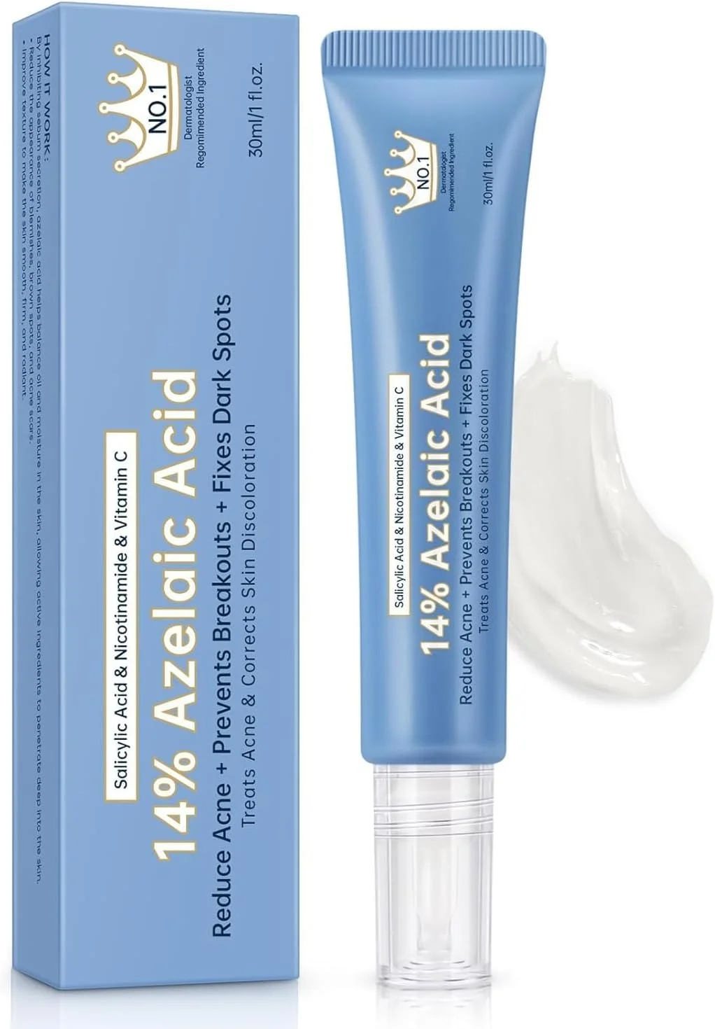 کرم ۱۴% آزلائیک اسید، درمان آکنه، تسکین قرمزی، لکه‌های تیره، نیاسینامید، ویتامین C، سرم صورت، تعادل سبوم، پوست حساس