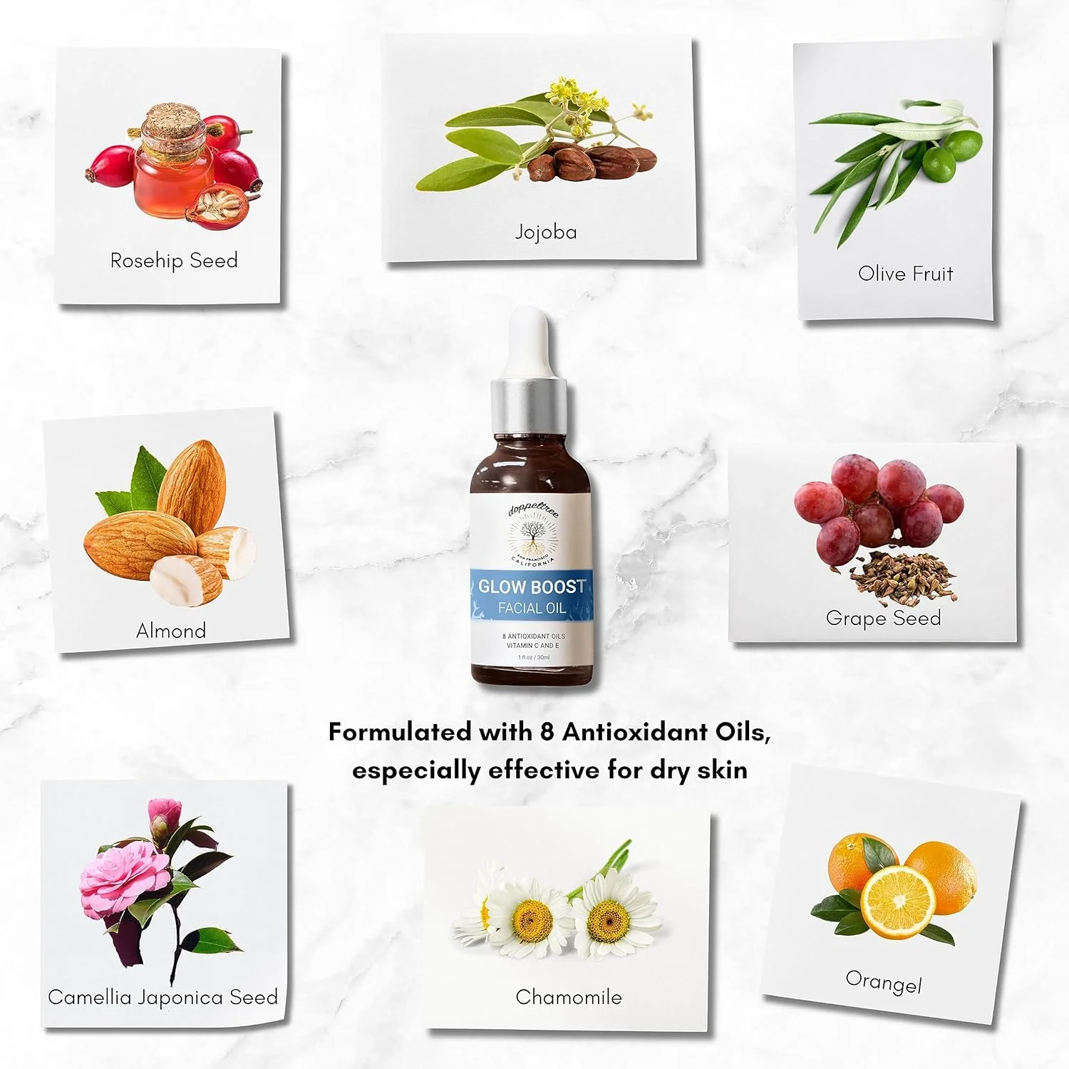 روغن صورت Doppeltree برای ماساژ صورت Gua Sha و درماپلنینگ، روغن صورت تقویت کننده درخشش ضد پیری با روغن گل رز فشرده سرد، روغن جوجوبا، روغن بادام و ویتامین C و E