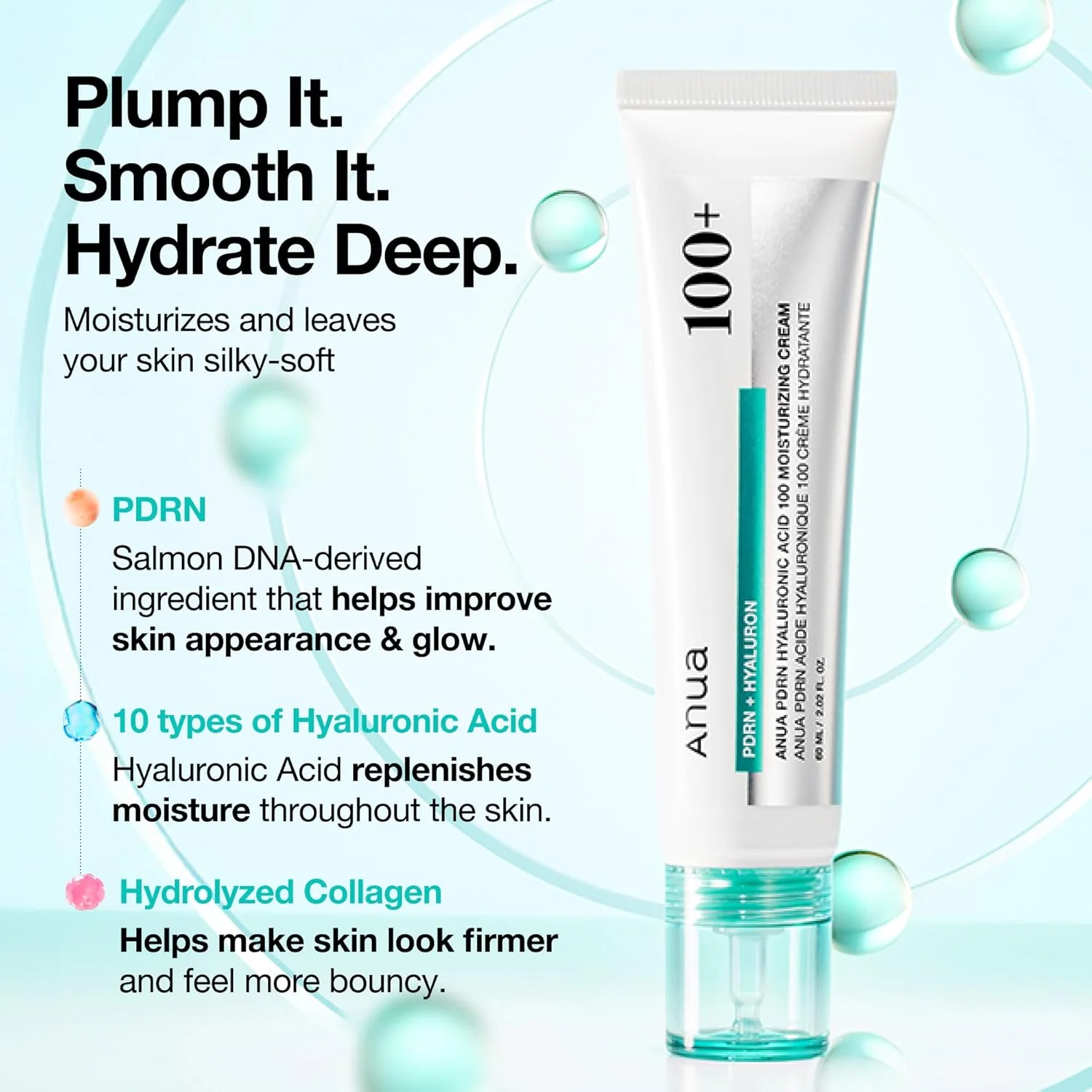 کرم مرطوب کننده حاوی PDRN و هیالورونیک اسید 100 آنوا، کرم مرطوب کننده سبک با PDRN، هیالورونیک اسید و کلاژن برای داشتن پوستی شیشه ای، مراقبت از پوست کره ای (60 میلی لیتر)