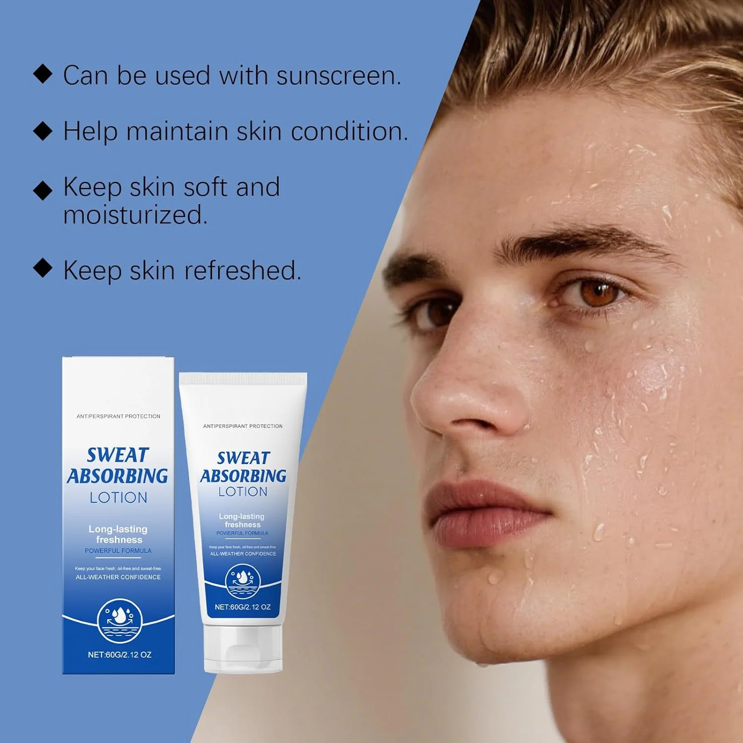 لوسیون جذب کننده عرق صورت، کنترل کننده چربی و ضد تعریق، کرم ضد عرق برای آقایان و بانوان، مراقبت ملایم برای ورزش های فضای باز، خشک نگه دارنده صورت، زیر بغل، بالای لب و کنترل پوست چرب