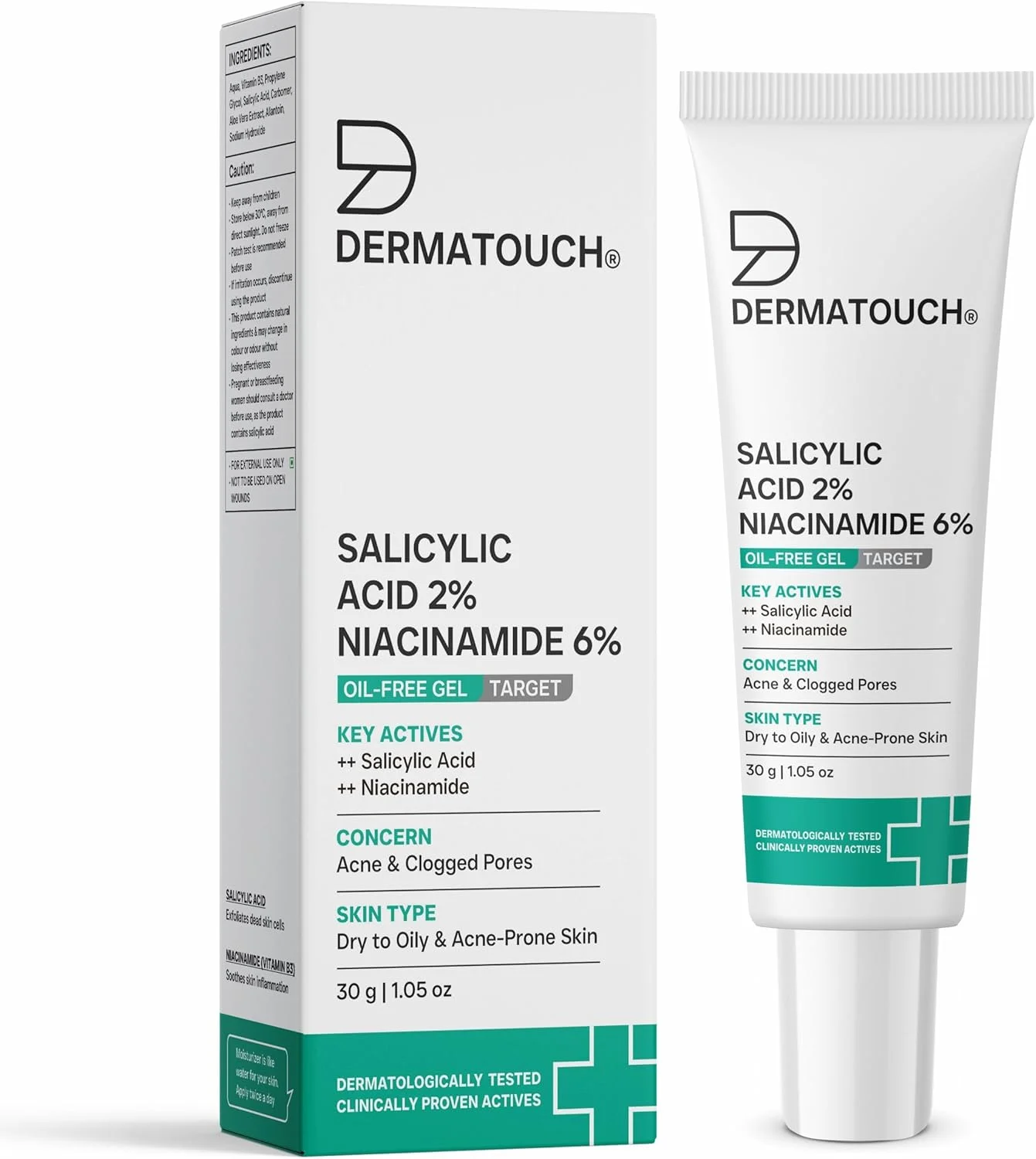ژل فاقد چربی ضد جوش حاوی 2% سالیسیلیک اسید و 6% نیاسینامید DERMATOUCH برای جوش های فعال، تنظیم چربی و کوچک کردن منافذ (30 گرم)