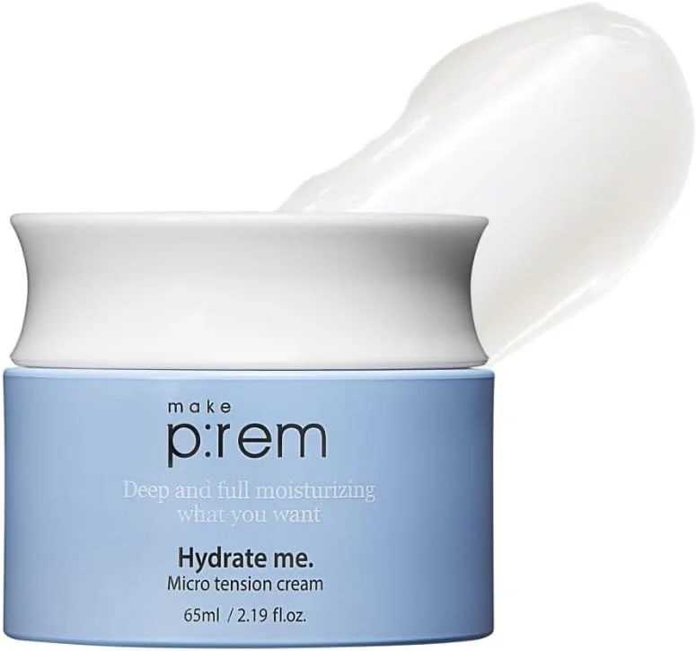 کرم آبرسان میکرو تنشن MAKE P:REM Hydrate Me، نوع ژل آبکی مرطوب کننده، کرم صورت آبرسان با پایان غیر چسبنده برای پوست های خشک، حساس، چرب و مستعد آکنه، مراقبت از پوست کره ای، 65 میلی لیتر