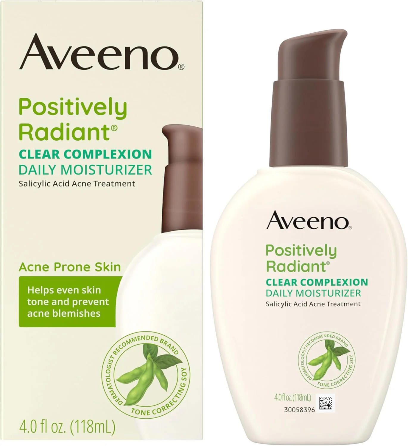 مرطوب کننده روزانه صورت Aveeno Clear Complexion حاوی اسید سالیسیلیک برای پوست های مستعد جوش و رنگ ناهموار، کمپلکس توتال سویا، فاقد چربی، ضد حساسیت و غیر کومدون زا، 118 میلی لیتر