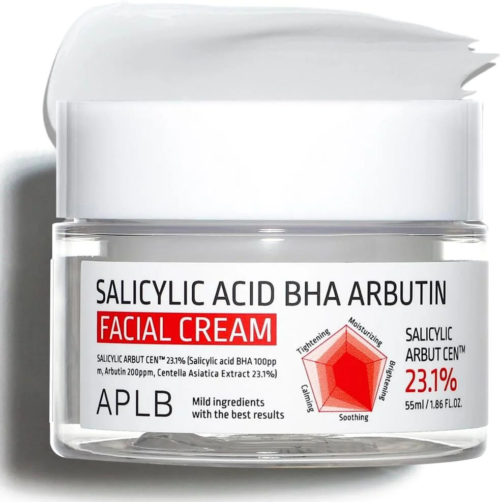 کرم صورت APLB حاوی سالیسیلیک اسید BHA و آربوتین | حاوی SALICYLIC ARBUT CEN™ 23.1% حجم 55 میلی لیتر / مراقبت از پوست کره ای، آبرسانی عمیق، مراقبت از آکنه و منافذ، احیا کننده و بهبود بافت پوست
