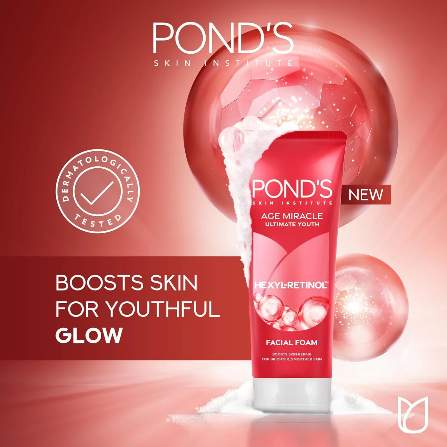 فوم شستشوی صورت ضد پیری Pond's Age Miracle Ultimate Youth، حاوی هگزیل رتینول، 100 گرم - تصویر 3