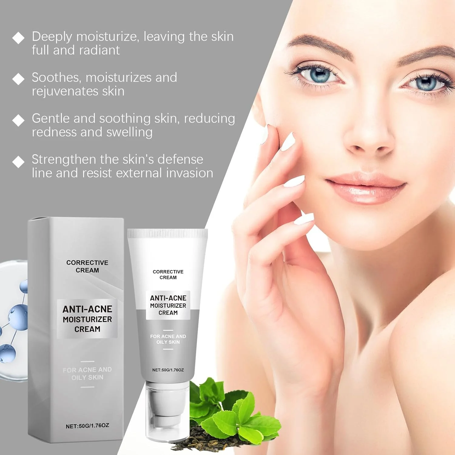 کرم ضد جوش برای پوست های چرب و مستعد آکنه، کرم مرطوب کننده صورت با نیاسینامید و اسید هیالورونیک، کنترل کننده جوش، کاهش دهنده آکنه، کمک به حفظ پوستی صاف، هیدراته و شفاف