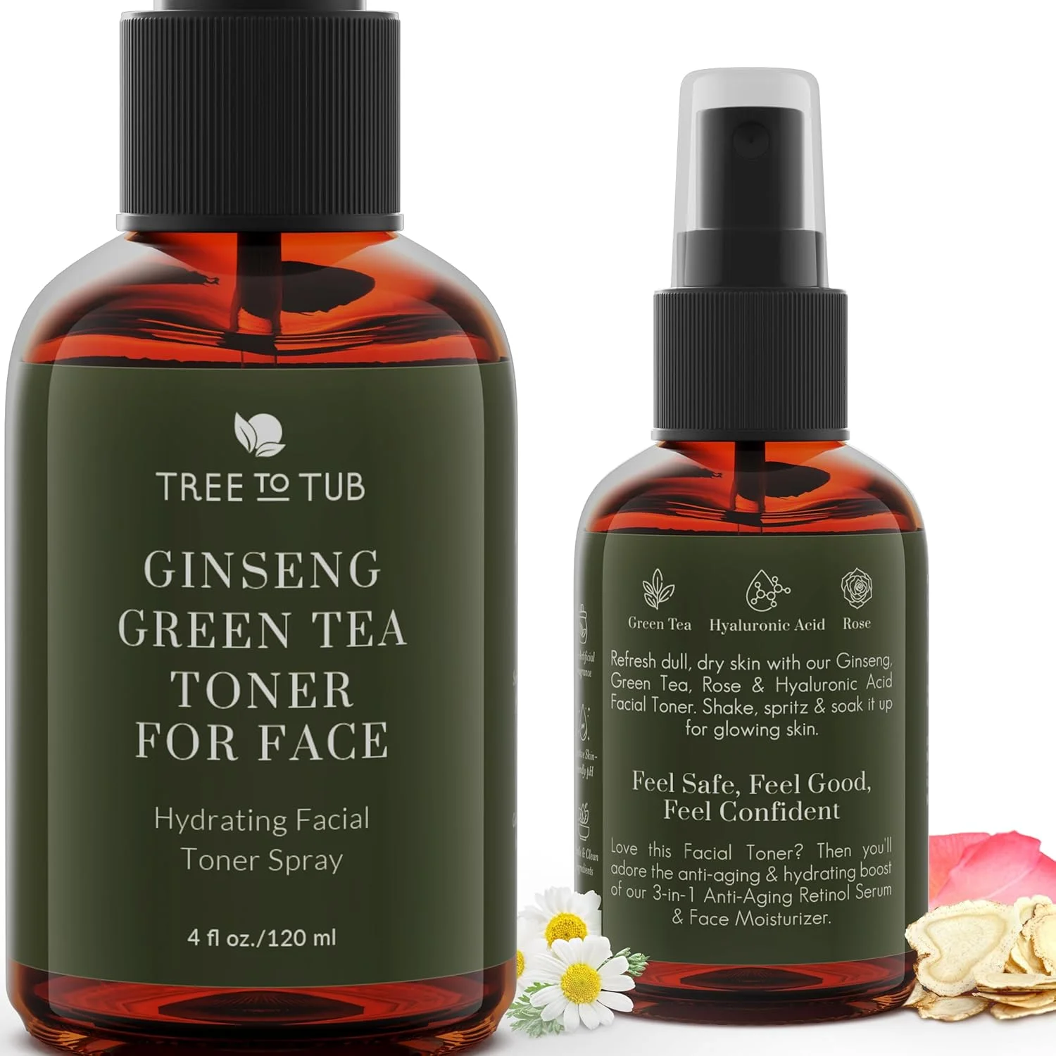 اسپری تونر آبرسان صورت تری تو تیوب برای پوست خشک و حساس - تونر صورت فاقد الکل با فندق افسونگر و گلاب برای زنان و مردان با اسید هیالورونیک، ویتامین C، چای سبز ارگانیک، جینسینگ طبیعی
