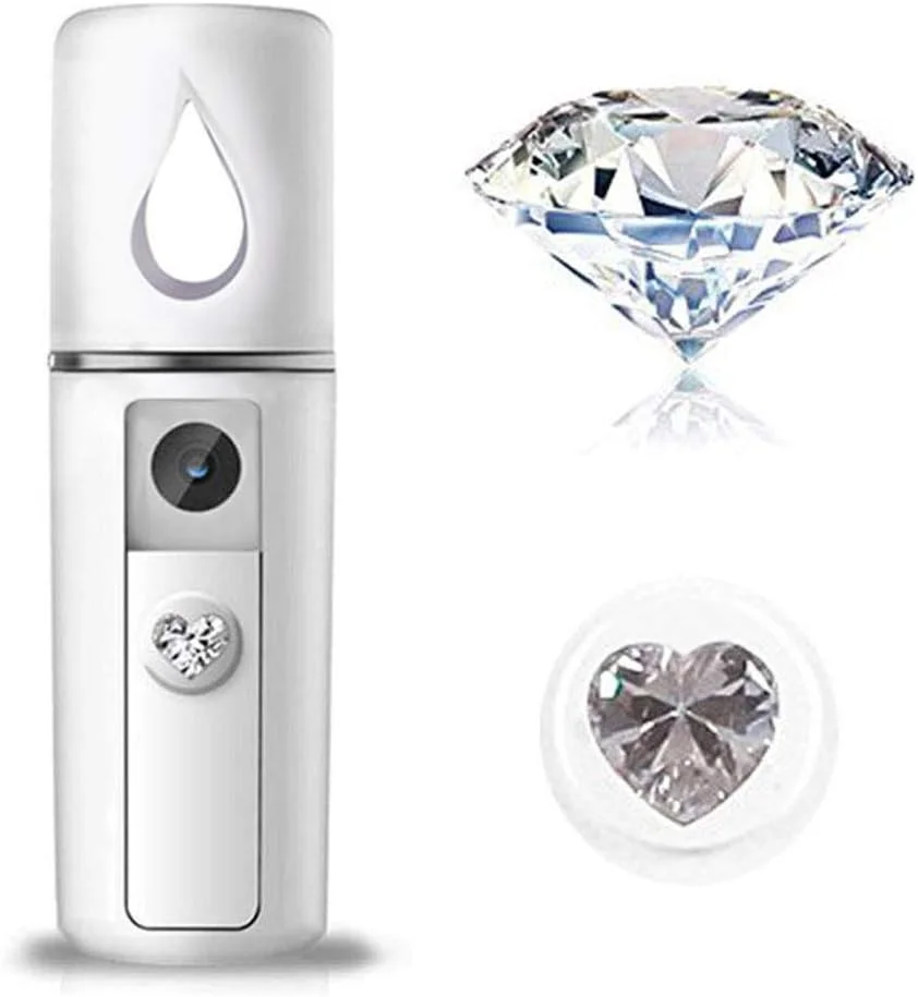 دستگاه نانو بخور صورت، اسپری مه، پاک کننده مژه، پاکسازی منافذ، آبرسان و مرطوب کننده صورت، قابل شارژ با USB، دستگاه زیبایی کوچک - خنک کننده تابستانی (سفید)