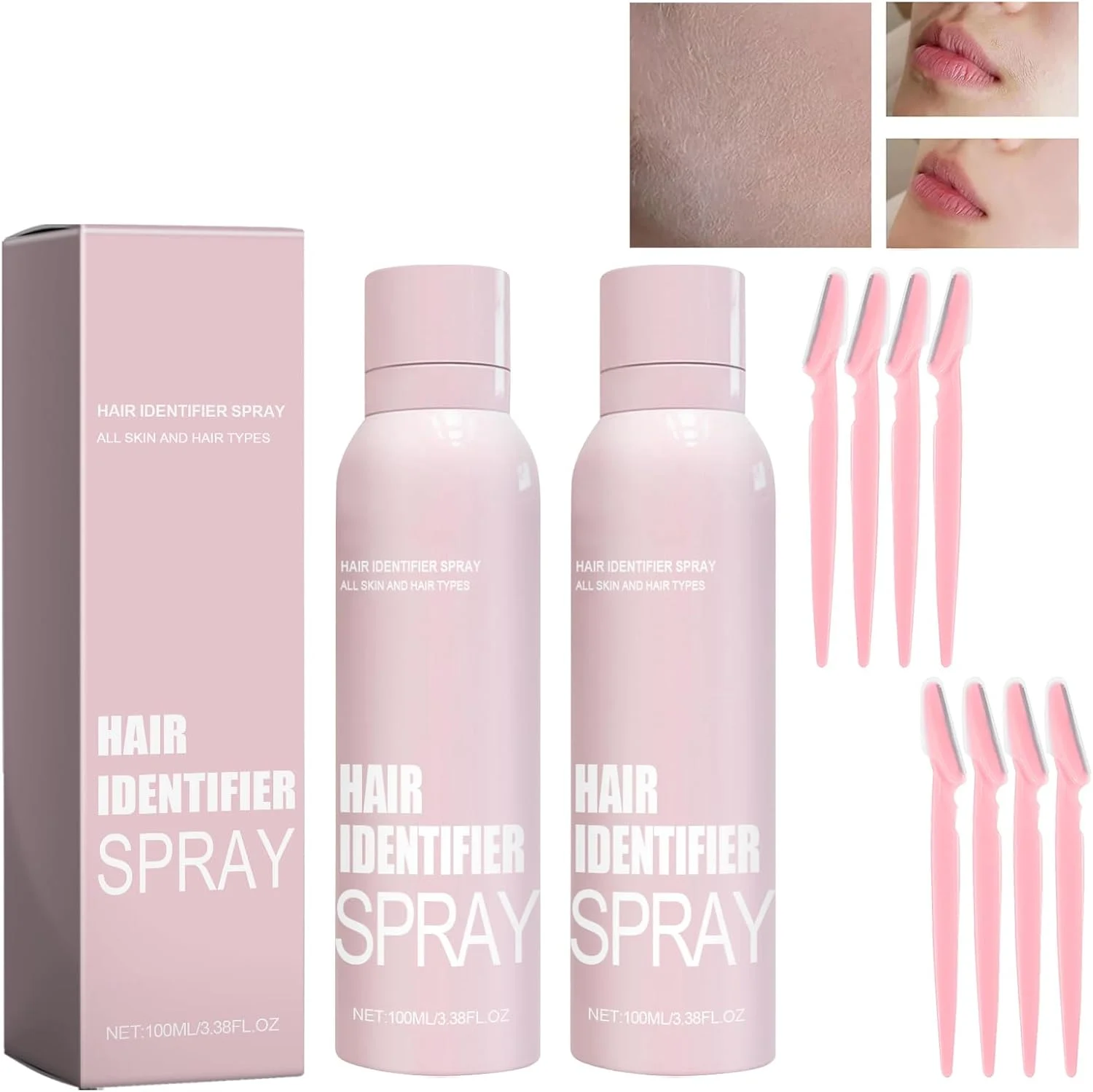 اسپری شناسایی مو 2 عددی برای اصلاح صورت، اسپری شناسایی موی صورت و بدن، ست تیغ های اصلاح با دستگیره راحت و اسپری درماپلنینگ، مناسب برای انواع پوست