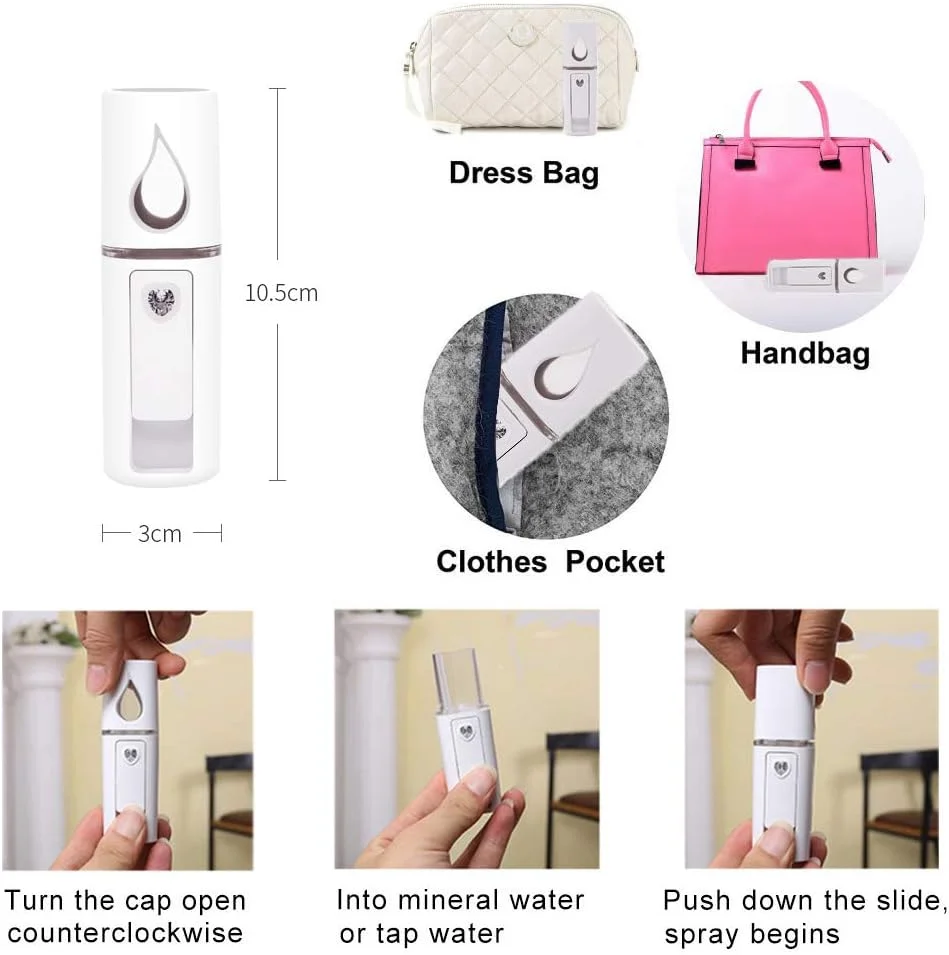 دستگاه نانو بخور صورت، اسپری مه، پاک کننده مژه، پاکسازی منافذ، آبرسان و مرطوب کننده صورت، قابل شارژ با USB، دستگاه زیبایی کوچک - خنک کننده تابستانی (سفید) دستگاه نانو بخور صورت، اسپری مه، پاک کننده مژه، پاکسازی منافذ، آبرسان و مرطوب کننده صورت، قابل شارژ با USB، دستگاه زیبایی کوچک - خنک کننده تابستانی (سفید)