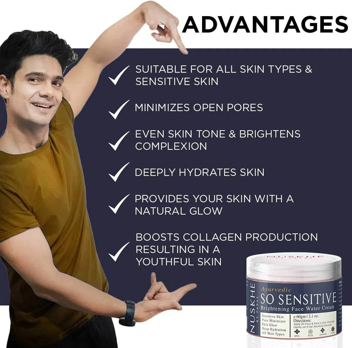 کرم روشن کننده صورت گل رز بسیار ملایم Nuskhe by Paras برای آقایان و بانوان - 60 گرم کرم روشن کننده صورت گل رز بسیار ملایم Nuskhe by Paras برای آقایان و بانوان - 60 گرم