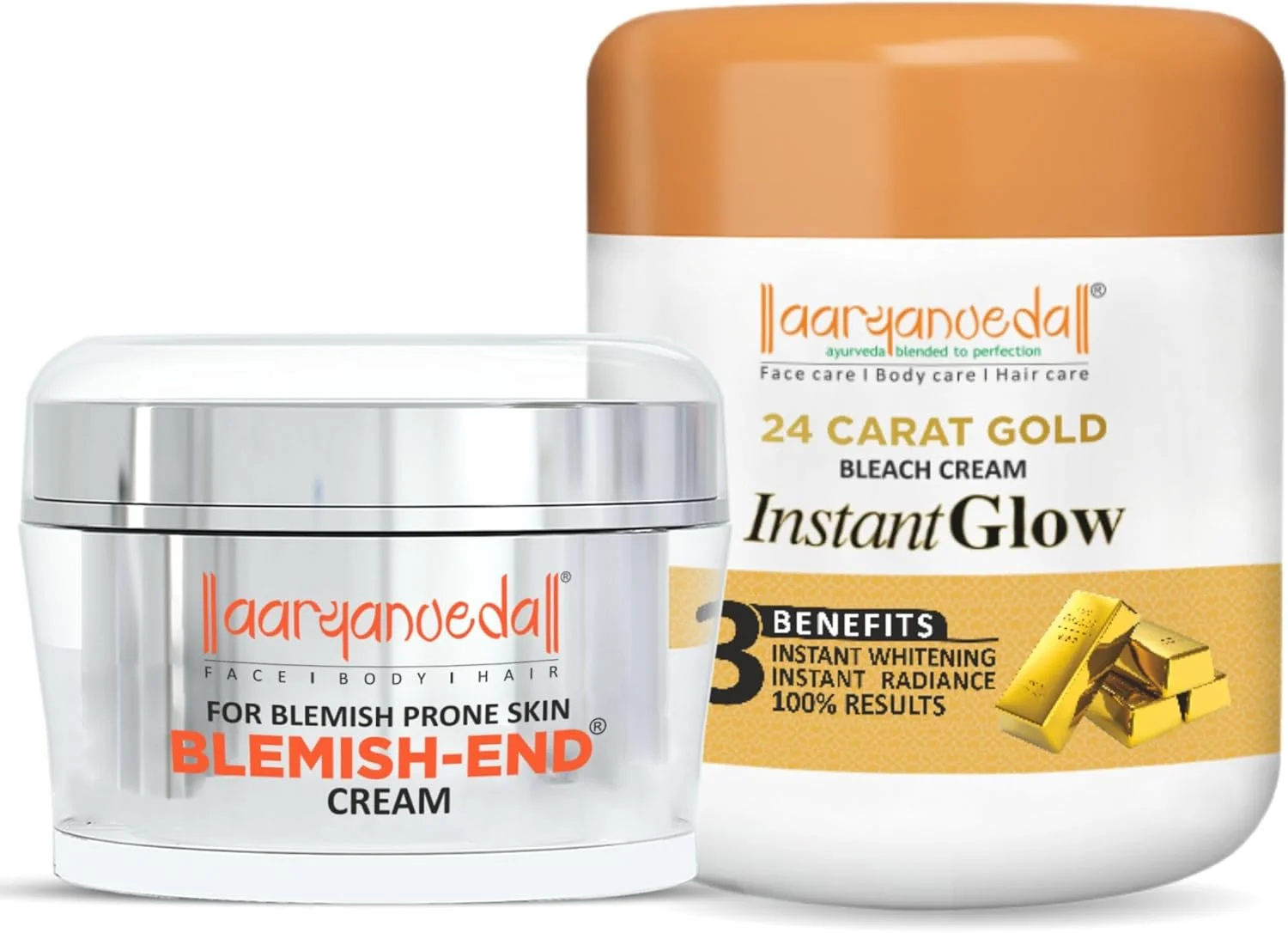 کرم روشن کننده صورت آرین ودا با طلای 24 عیار، 450 گرم و کرم ضد لک و تیرگی پوست صورت مناسب انواع پوست، 50 گرم