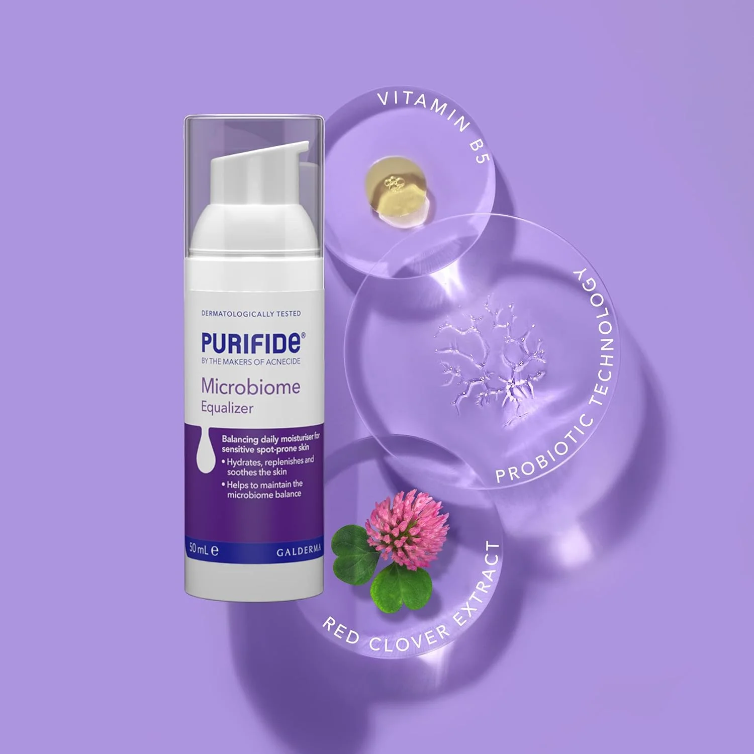 مرطوب کننده صورت Acnecide Purifide Microbiome Equalizer برای پوست مستعد آکنه، کرم صورت کنترل کننده لک، 50 میلی لیتر