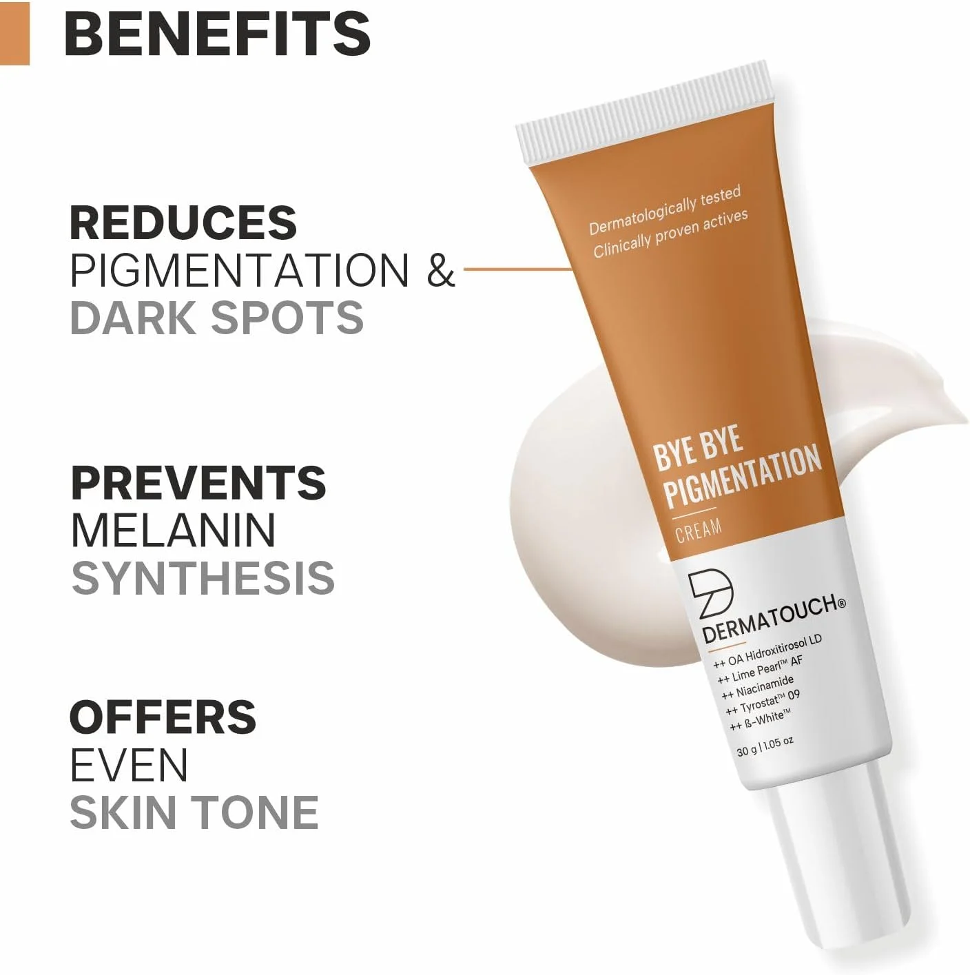کرم ضد لک پوست DERMATOUCH || کرم ضد لک برای بانوان/آقایان حاوی نیاسینامید، B-White، لایم پرل، OA Hidroxitirosol LD و Tyrostat - 30 گرم