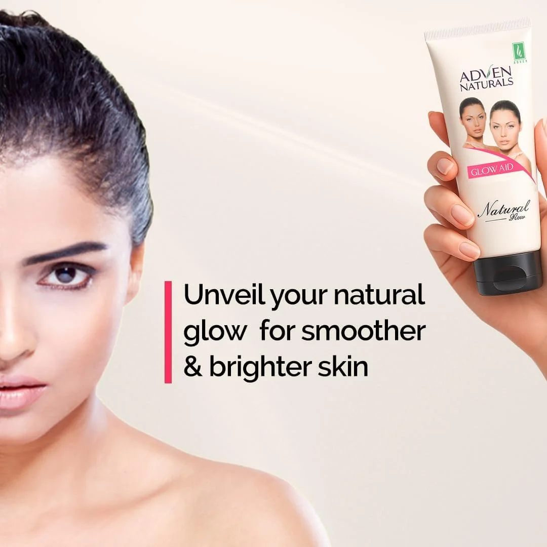کرم صورت Adven Naturals Glow Aid | نیاسینامید، آلوئه ورا و شیرین بیان | روشن کننده، ضد لک و مرطوب کننده فاقد چربی | حاوی ویتامین E و فندق افسونگر | مناسب انواع پوست | 1x100 گرم