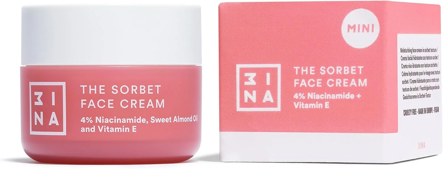 3INA MAKEUP - کرم سوربت (مینی) - کرم مرطوب کننده صورت حاوی نیاسینامید - کرم مرطوب کننده صورت حاوی روغن زیتون و روغن بادام شیرین - کرم صورت سایز مسافرتی - وگان - بدون تست حیوانی