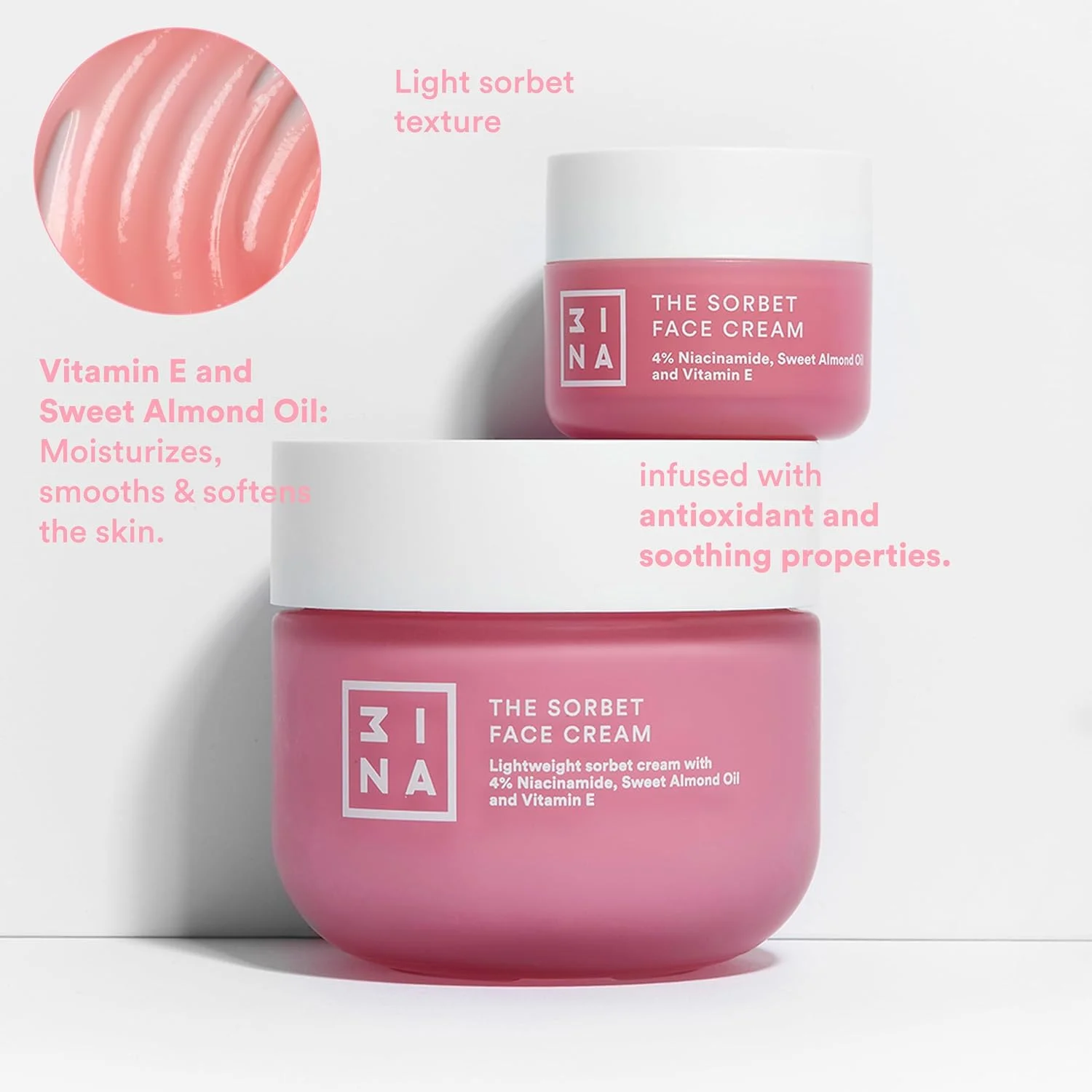 3INA MAKEUP - کرم سوربت (مینی) - کرم مرطوب کننده صورت حاوی نیاسینامید - کرم مرطوب کننده صورت حاوی روغن زیتون و روغن بادام شیرین - کرم صورت سایز مسافرتی - وگان - بدون تست حیوانی