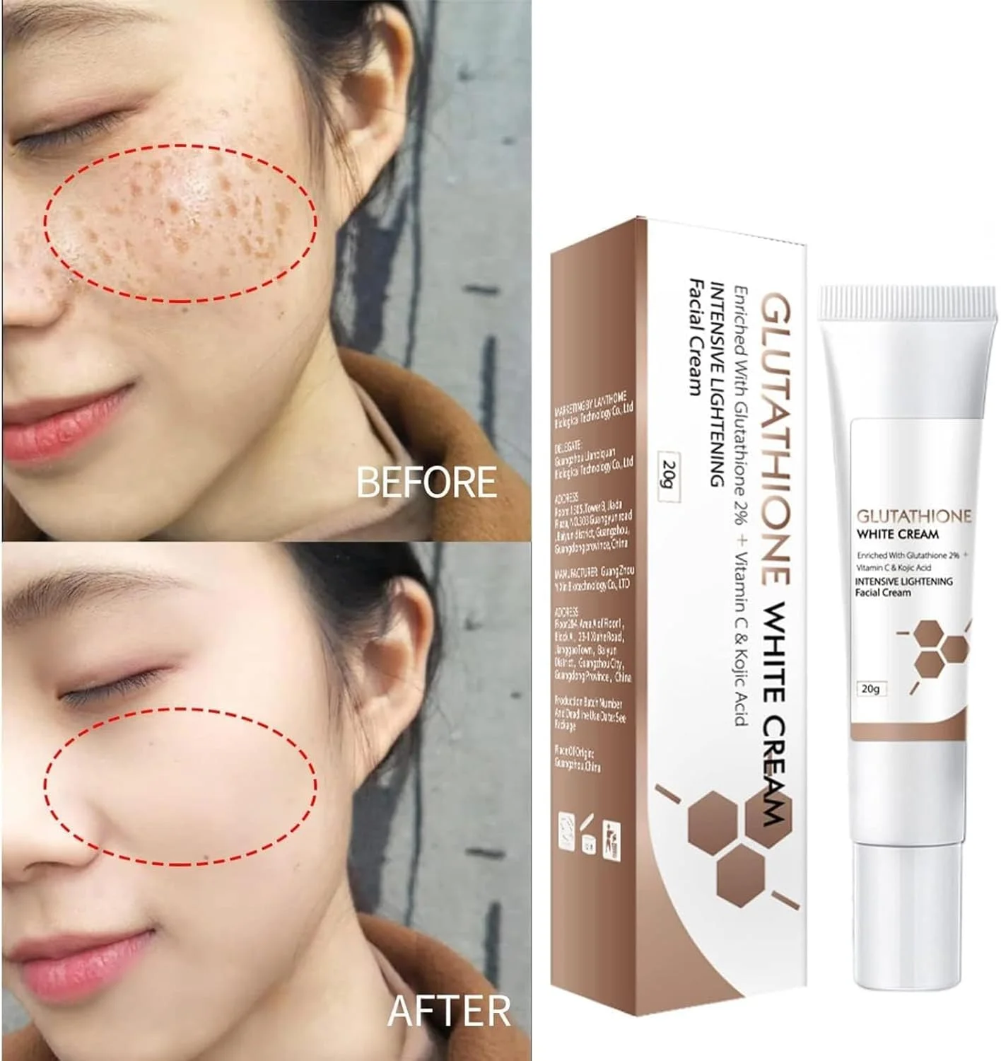 کرم روشن کننده گلوتاتیون، از بین برنده لک های تیره صورت، کرم مرطوب کننده و روشن کننده، لوسیون روشن کننده و از بین برنده لک، ملایم و غیر تحریک کننده، احیا کننده درخشش طبیعی (2 عدد)