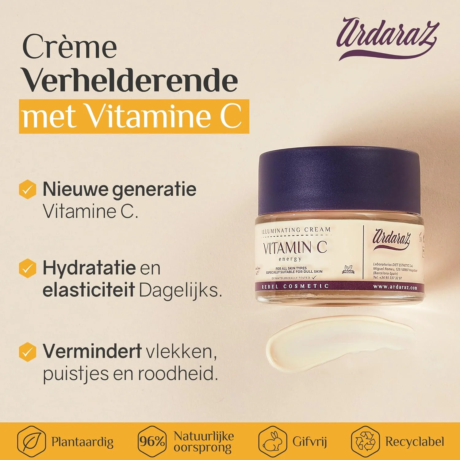 مرطوب کننده صورت ویتامین C آرداراز با نیاسینامید. کرم صورت برای بانوان، ضد لک، روشن کننده و ضد تیرگی پوست که لک ها را کاهش داده و با پوست چرب مقابله می کند. 50 میلی لیتر