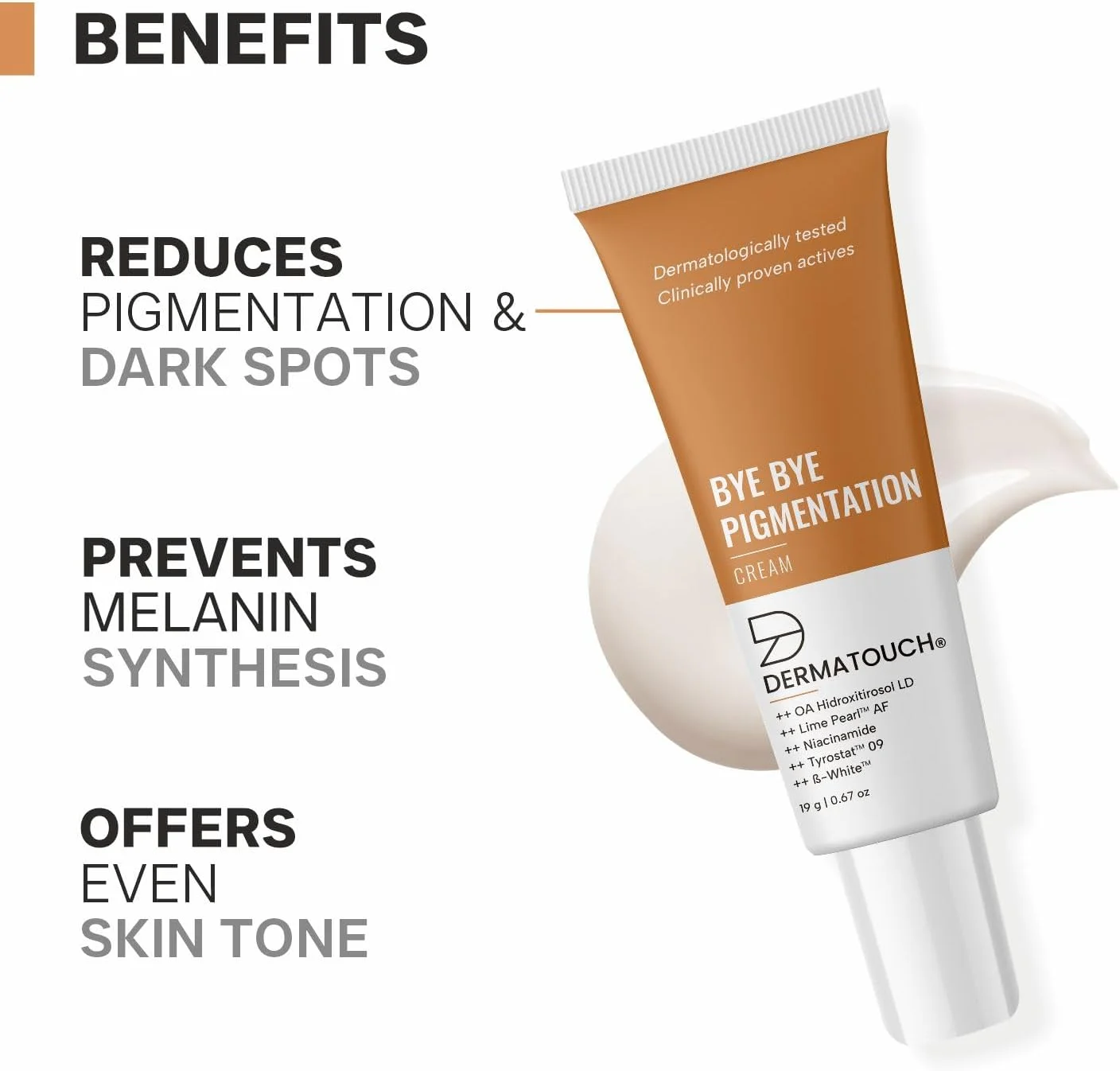 کرم ضد لک پوست DERMATOUCH || کرم ضد لک برای بانوان/آقایان حاوی نیاسینامید، B-White، لایم پرل، OA هیدروکسی تیروزول LD و تیرواستات - 19 گرم