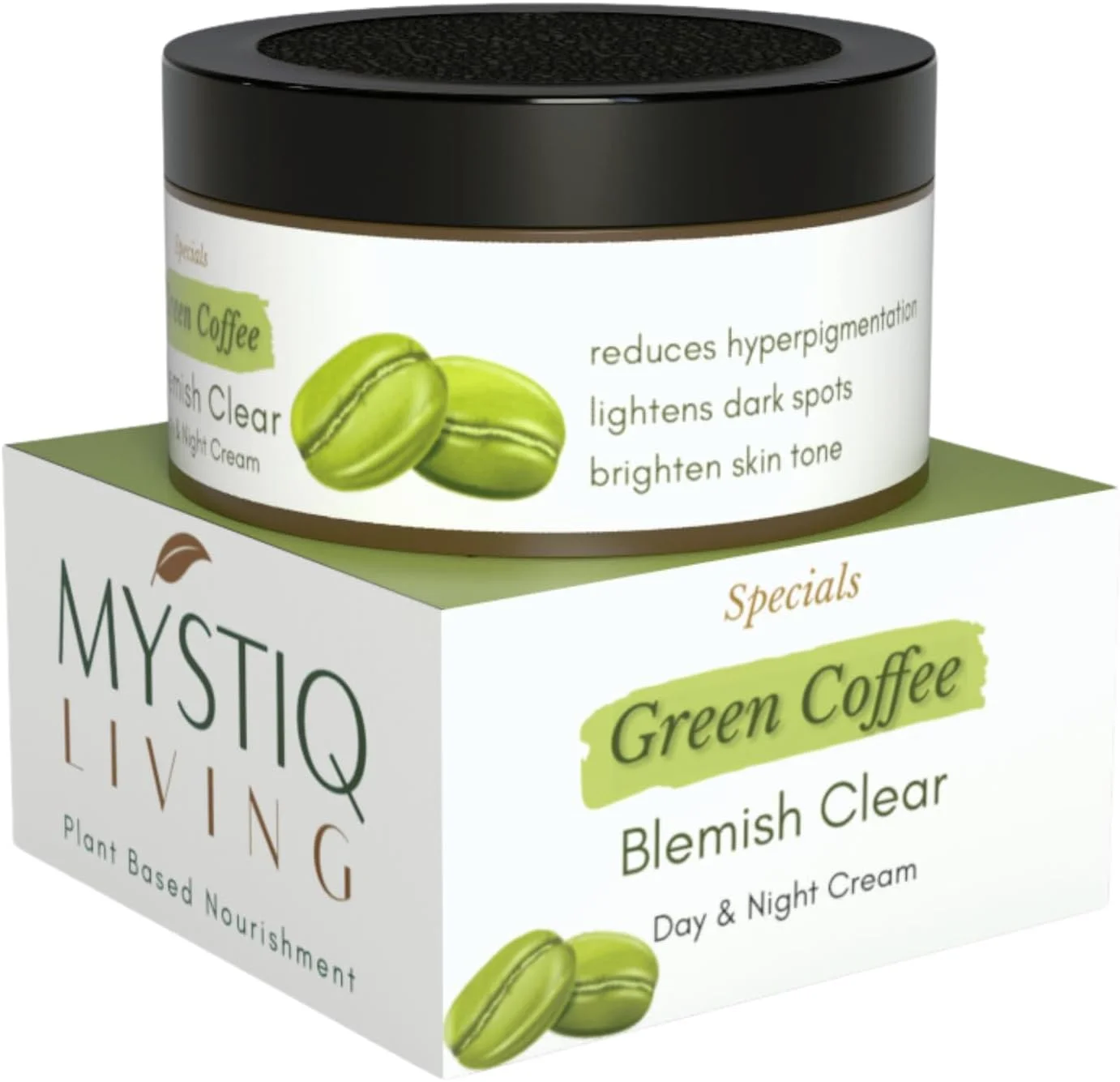 کرم رفع لک های پوستی مایستیک لیوینگ | کرم روشن کننده لک قهوه سبز برای لکه های تیره صورت - 51 گرم | برای ضد لک با ویتامین C و نیاسینامید