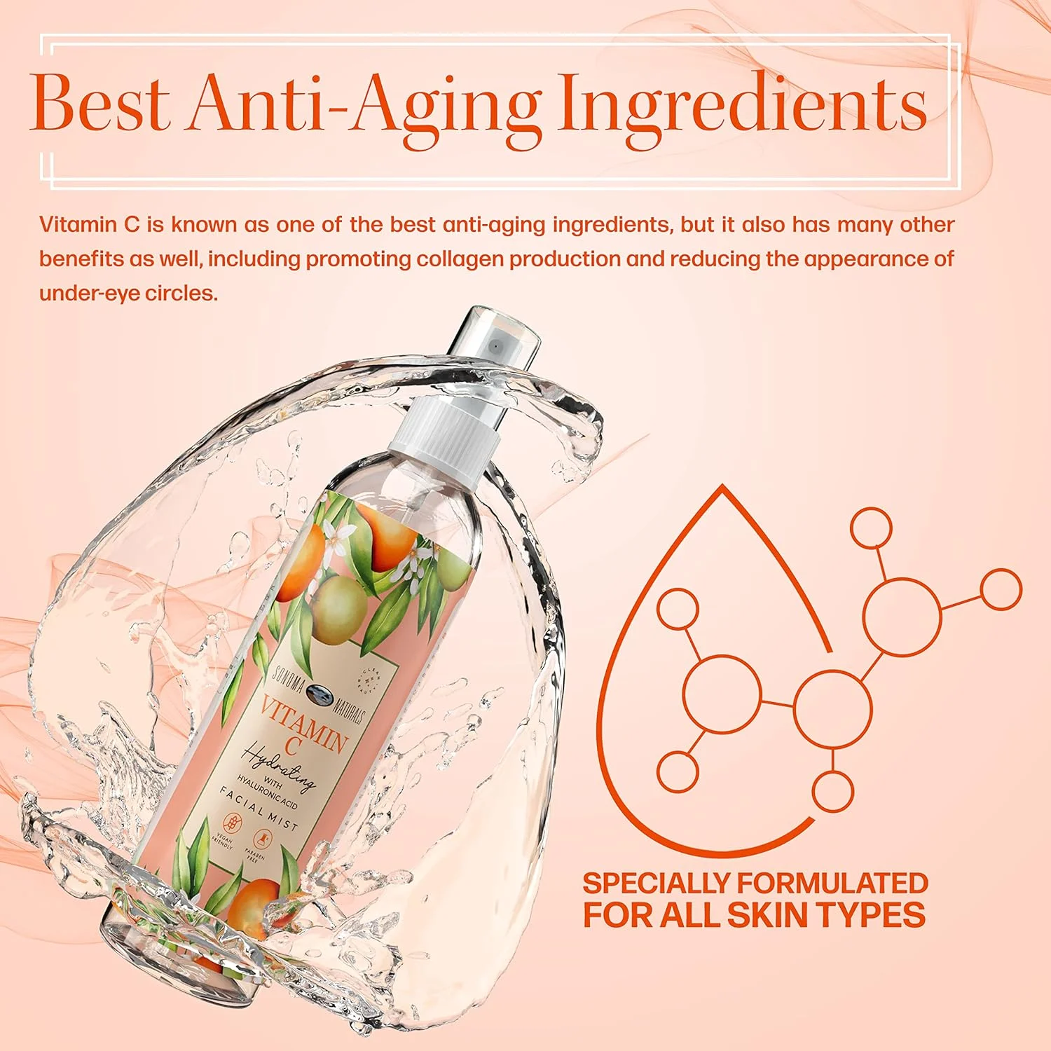 اسپری آبرسان صورت ویتامین C | ۱۰۰٪ طبیعی | حاوی ویتامین C و عصاره پاپایا | مرطوب کننده | تغذیه کننده پوست | ۲۳۶ میلی لیتر